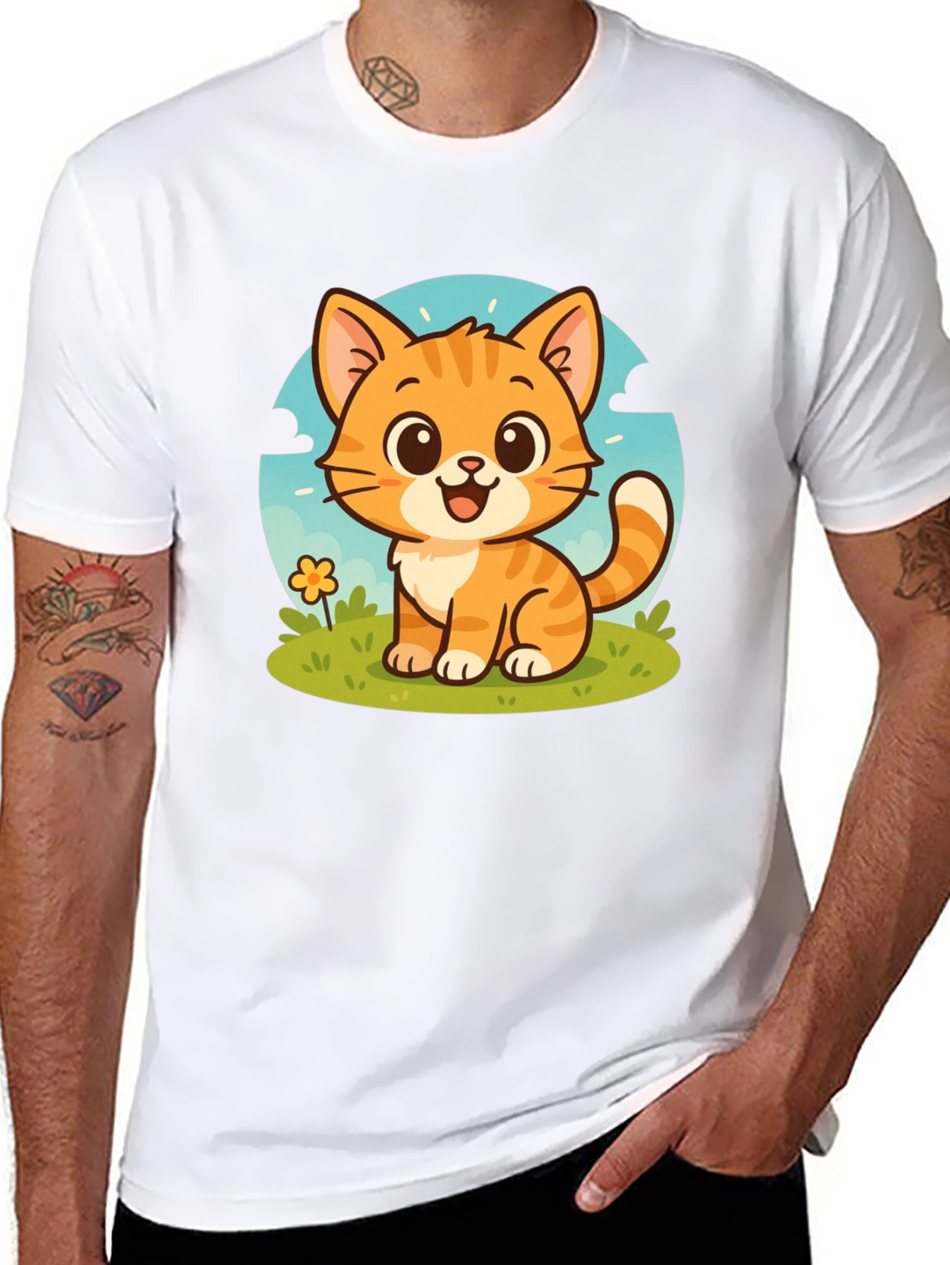 Cute Cartoon Cat Graphic T-Shirt - Unisex