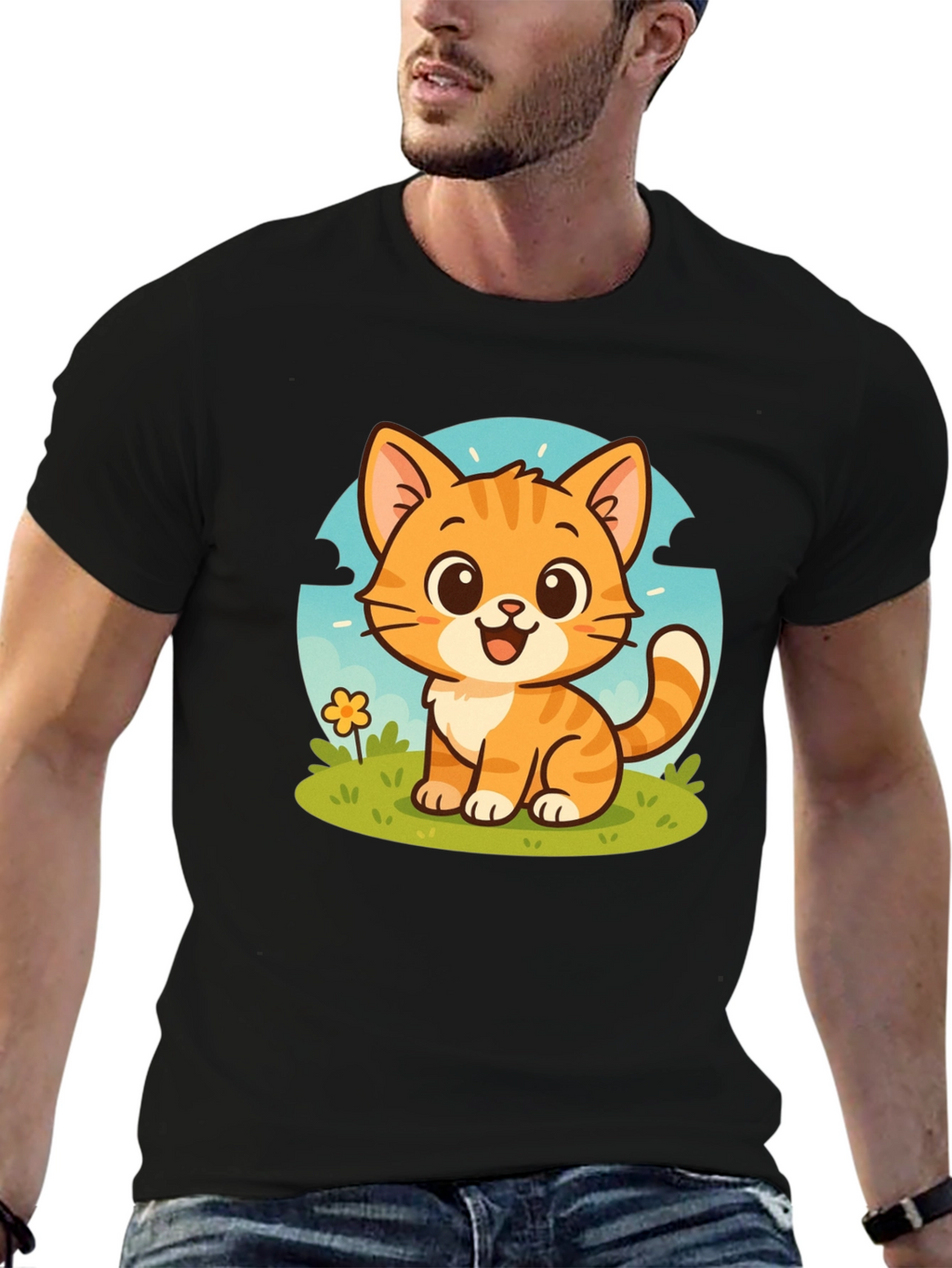 Cute Cartoon Cat Graphic T-Shirt - Unisex