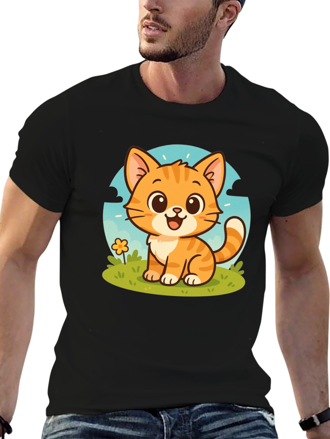 Cute Cartoon Cat Graphic T-Shirt - Unisex