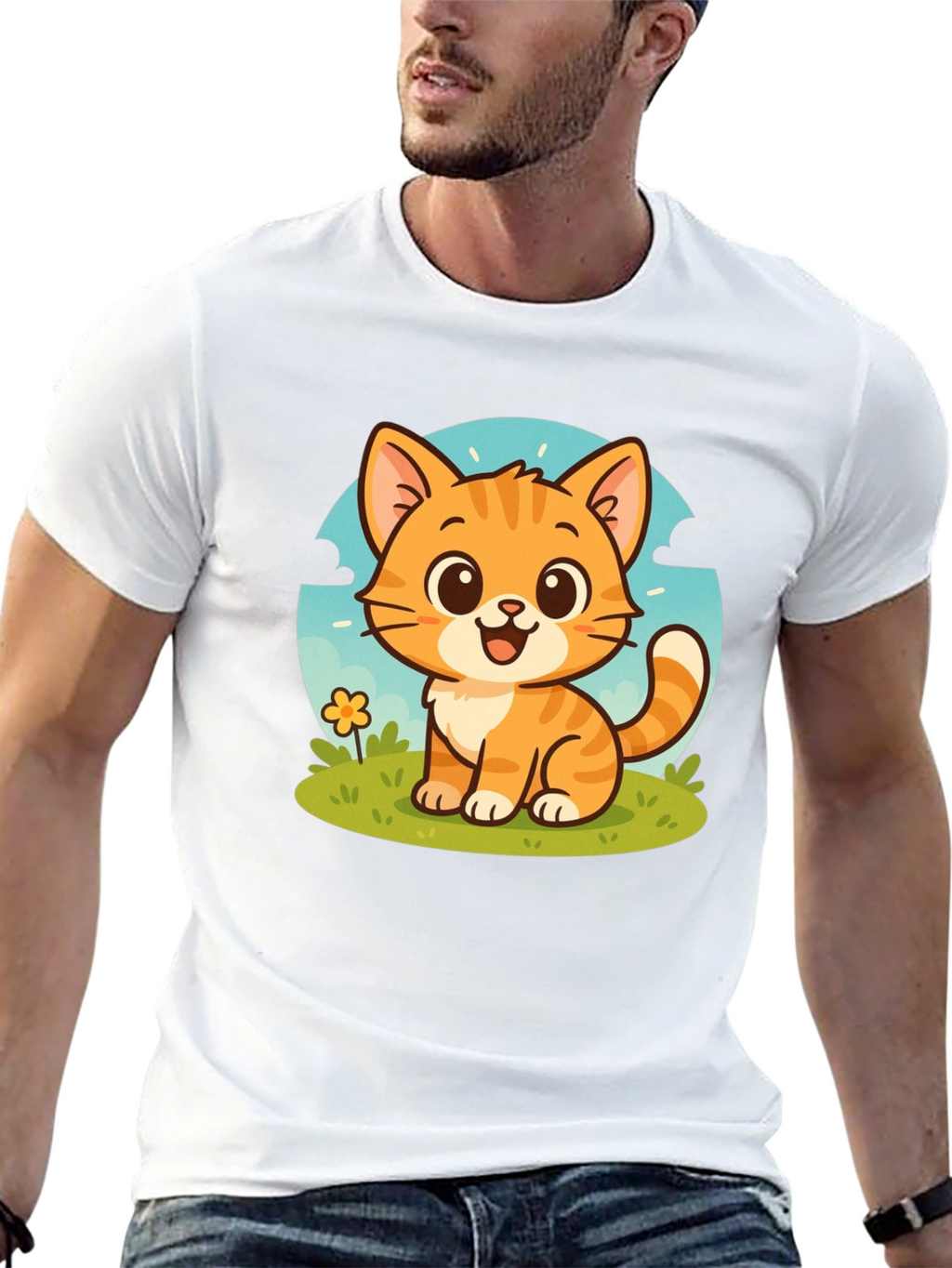 Cute Cartoon Cat Graphic T-Shirt - Unisex