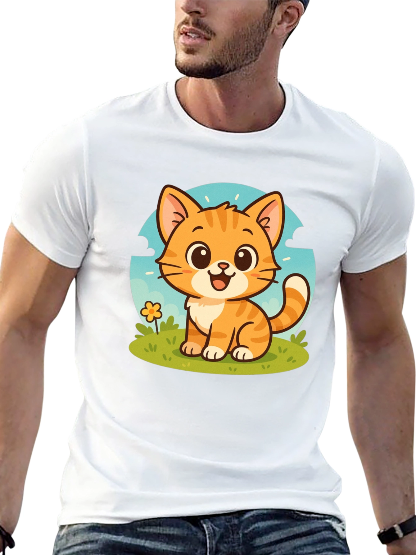 Cute Cartoon Cat Graphic T-Shirt - Unisex