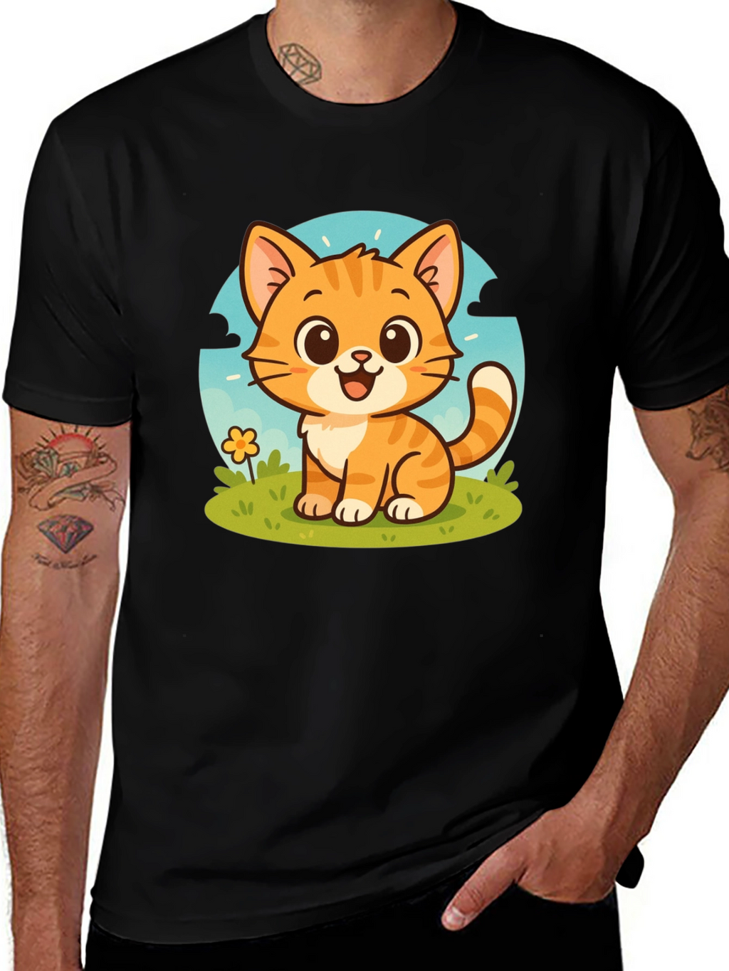 Cute Cartoon Cat Graphic T-Shirt - Unisex