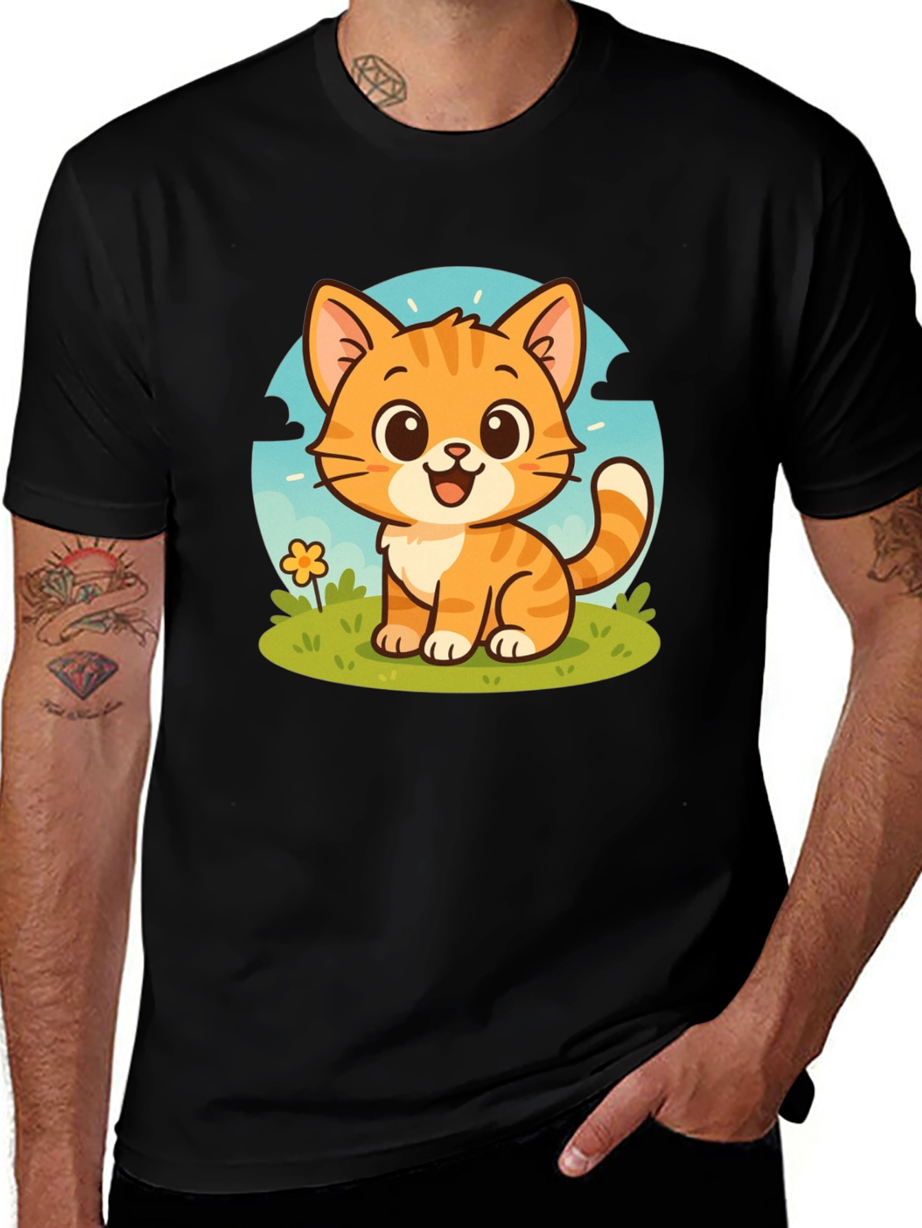 Cute Cartoon Cat Graphic T-Shirt - Unisex