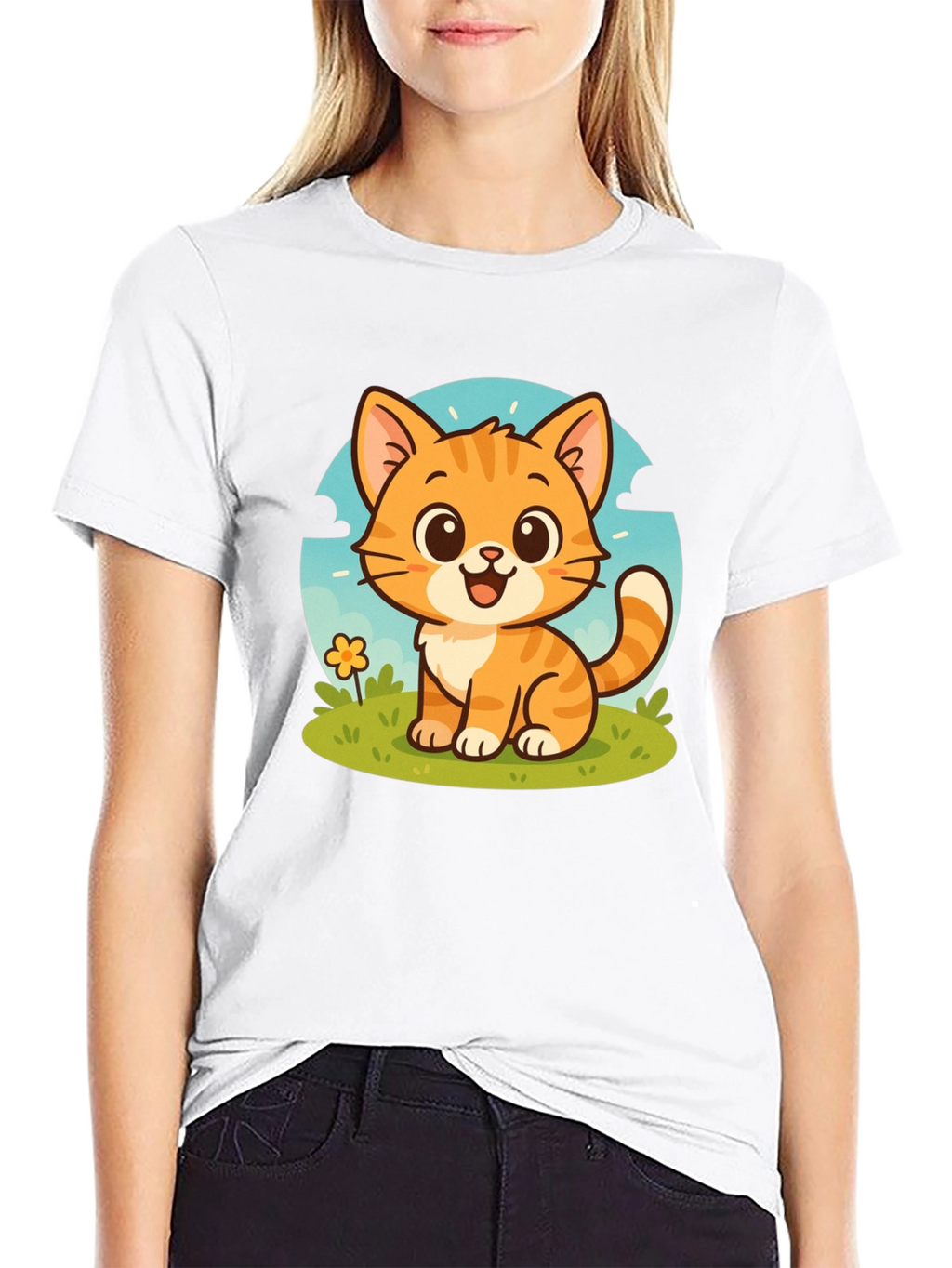 Cute Cartoon Cat Graphic T-Shirt - Unisex