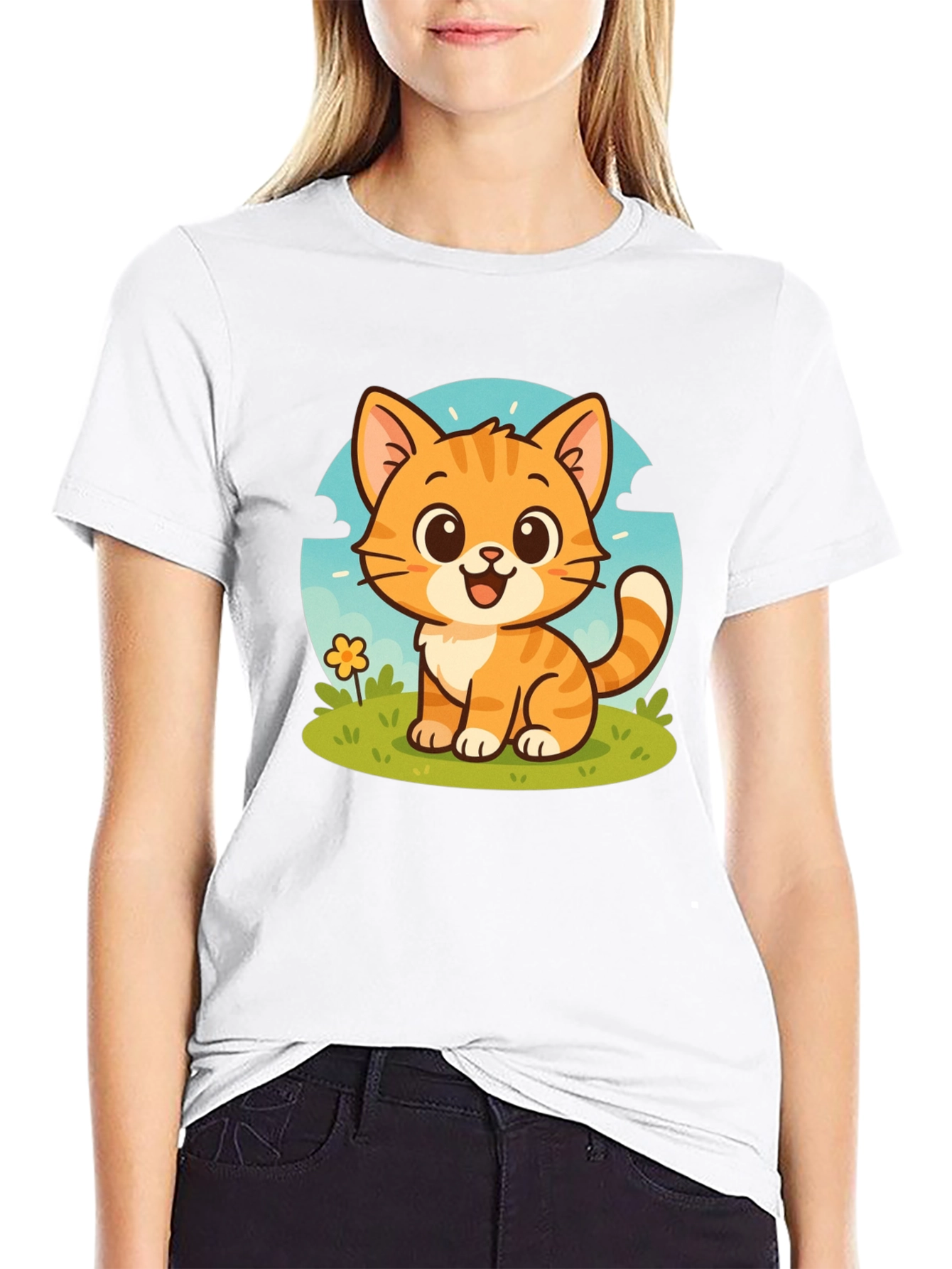 Cute Cartoon Cat Graphic T-Shirt - Unisex
