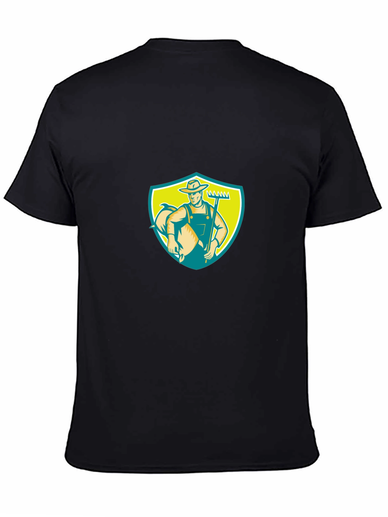 Retro Farmer Graphic Tee - Black Cotton Casual Shirt