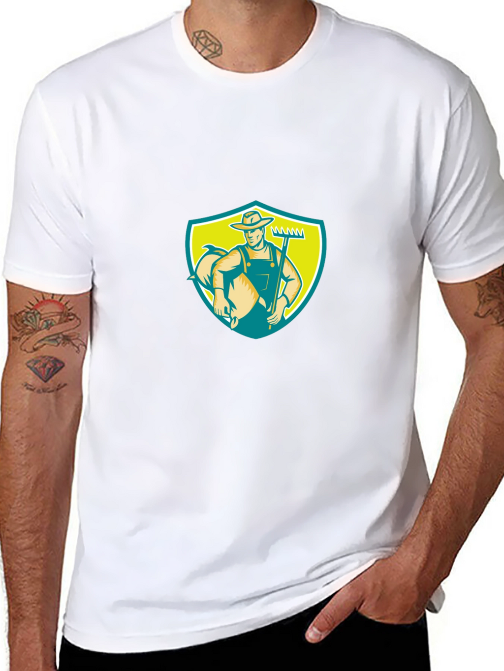 Retro Farmer Graphic Tee - Black Cotton Casual Shirt