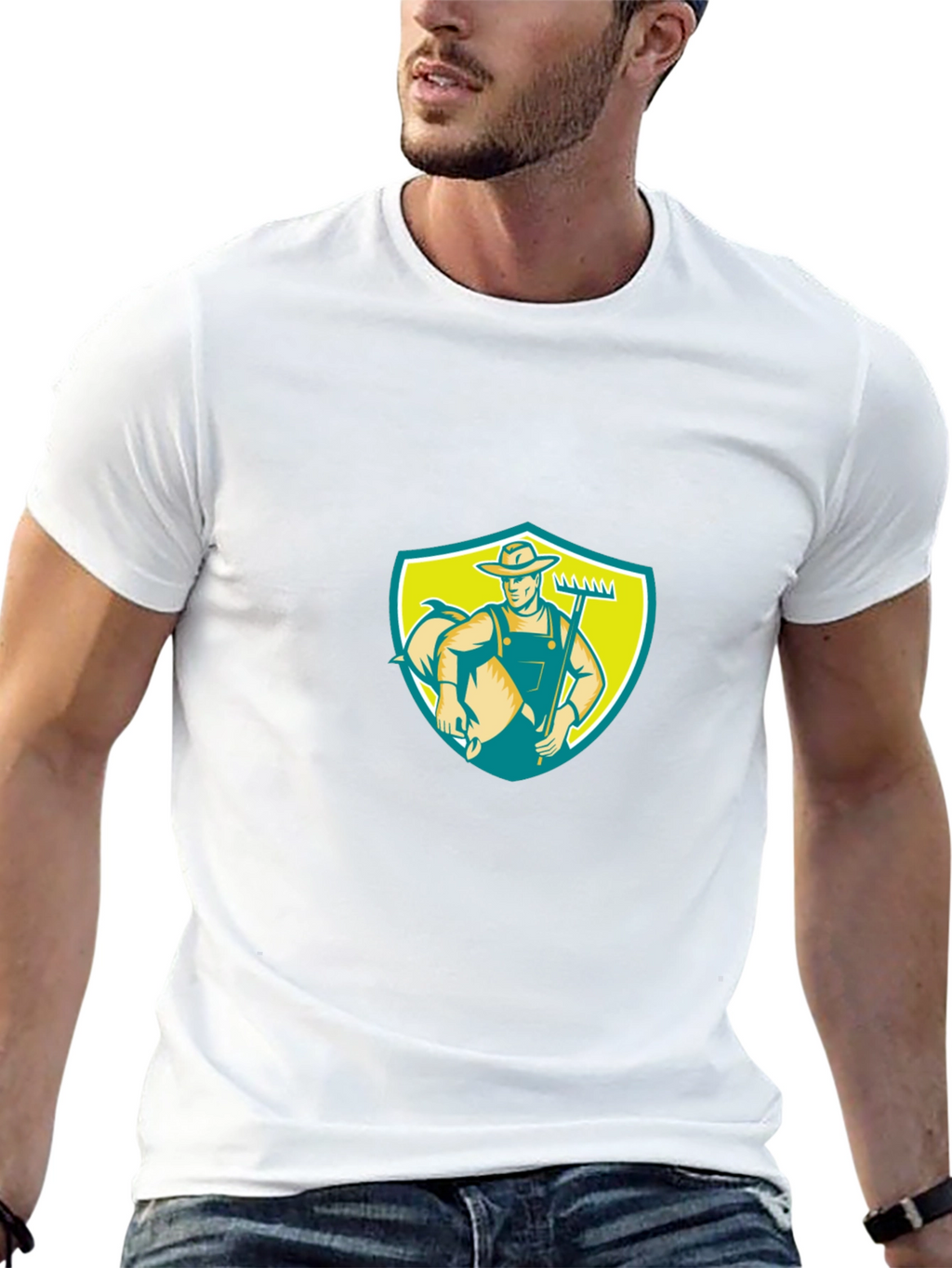 Retro Farmer Graphic Tee - Black Cotton Casual Shirt