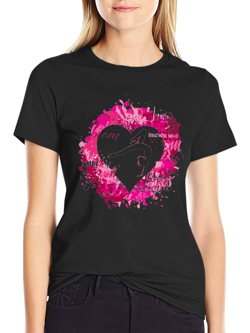Black T-Shirt with Heart Graphic
