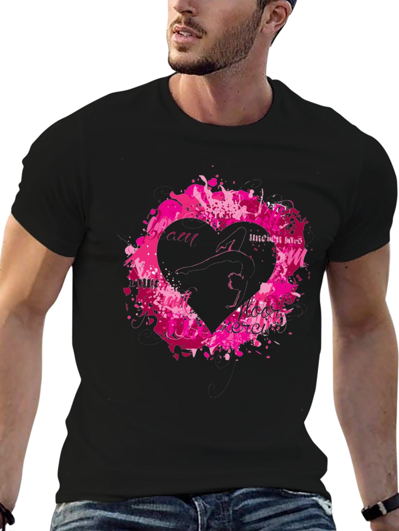Black T-Shirt with Heart Graphic