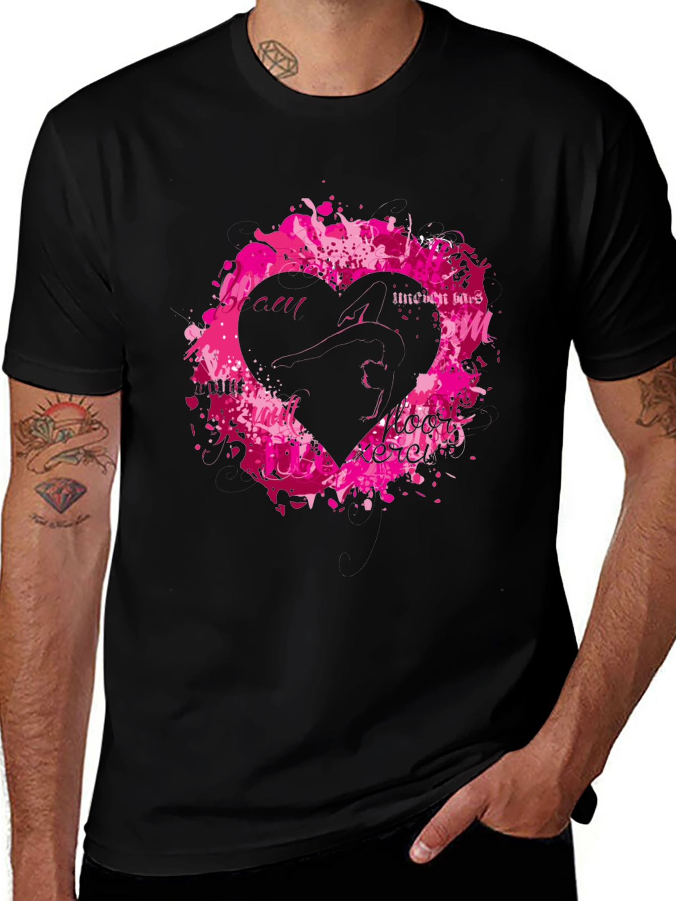 Black T-Shirt with Heart Graphic