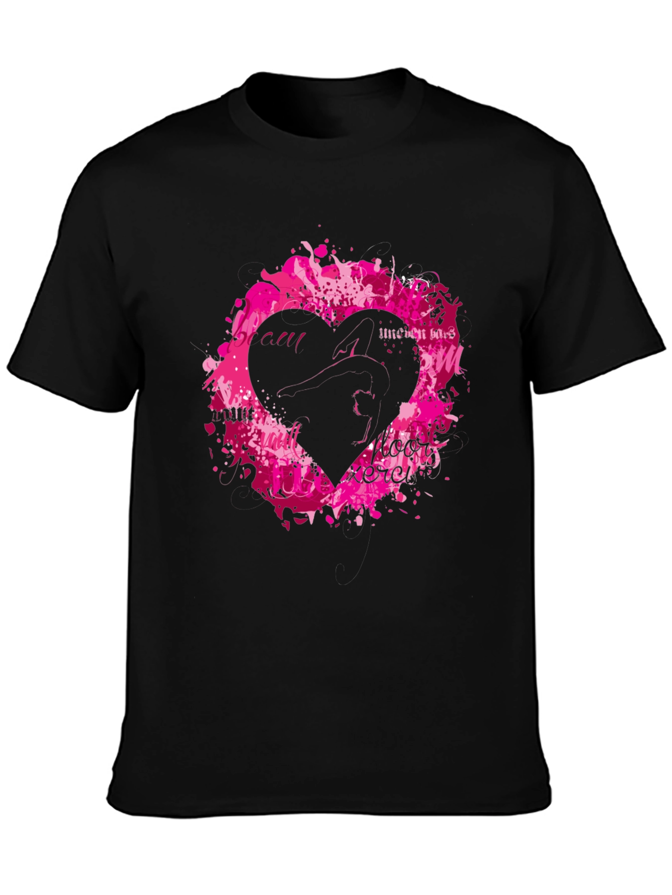 Black T-Shirt with Heart Graphic