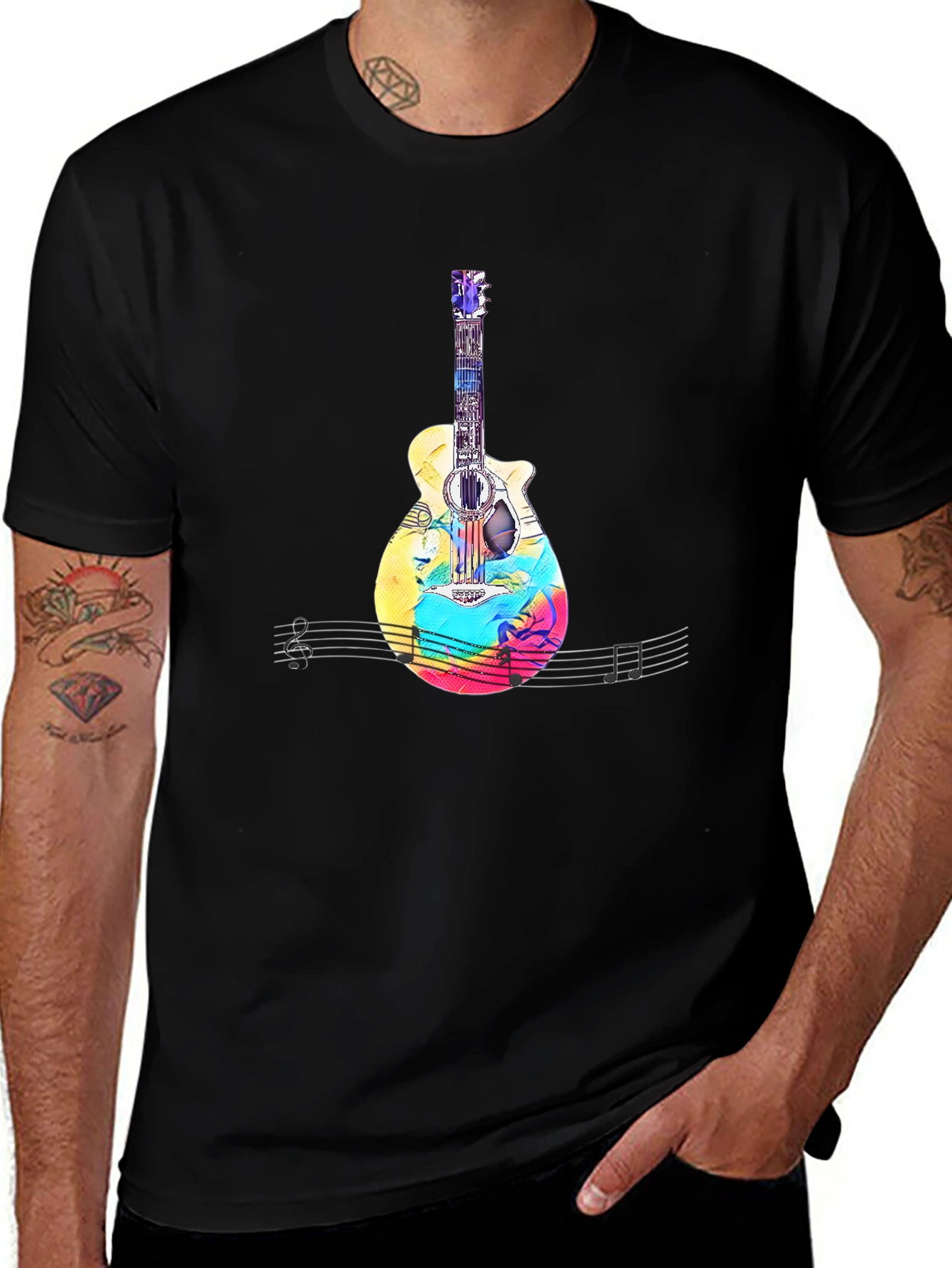 Colorful Guitar Graphic T-Shirt - Music Lover Tee