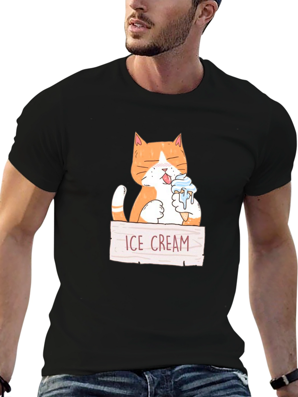 Funny Cat Eating Ice Cream Graphic T-Shirt
