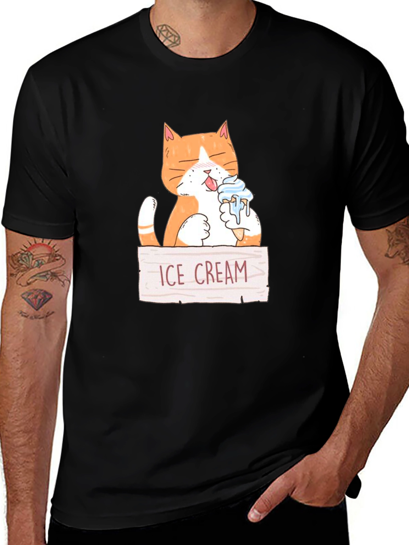Funny Cat Eating Ice Cream Graphic T-Shirt