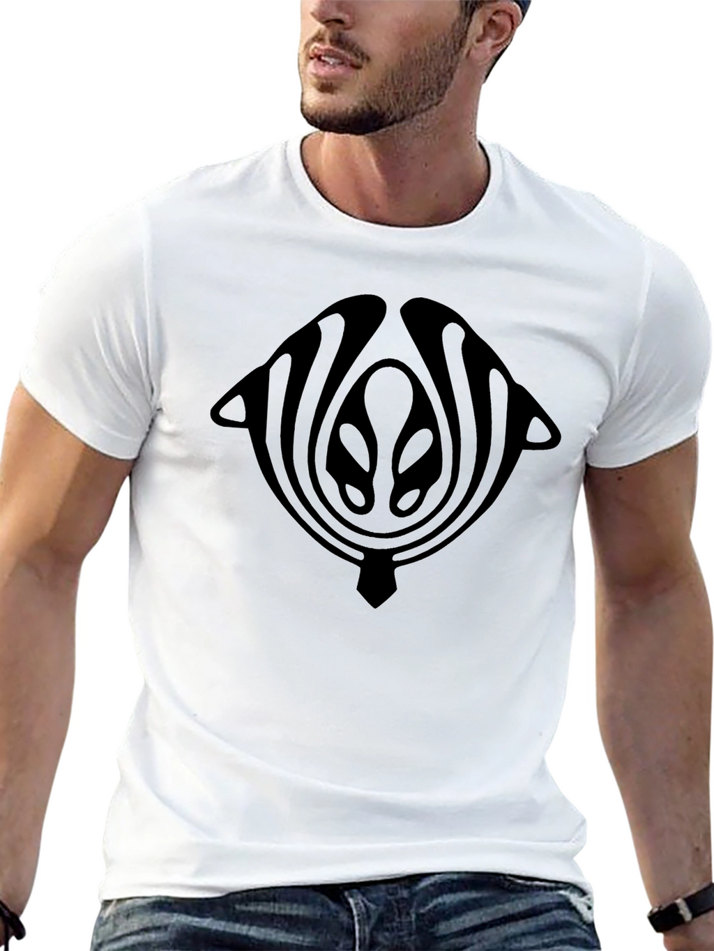 Black T-Shirt with Abstract Alien Design