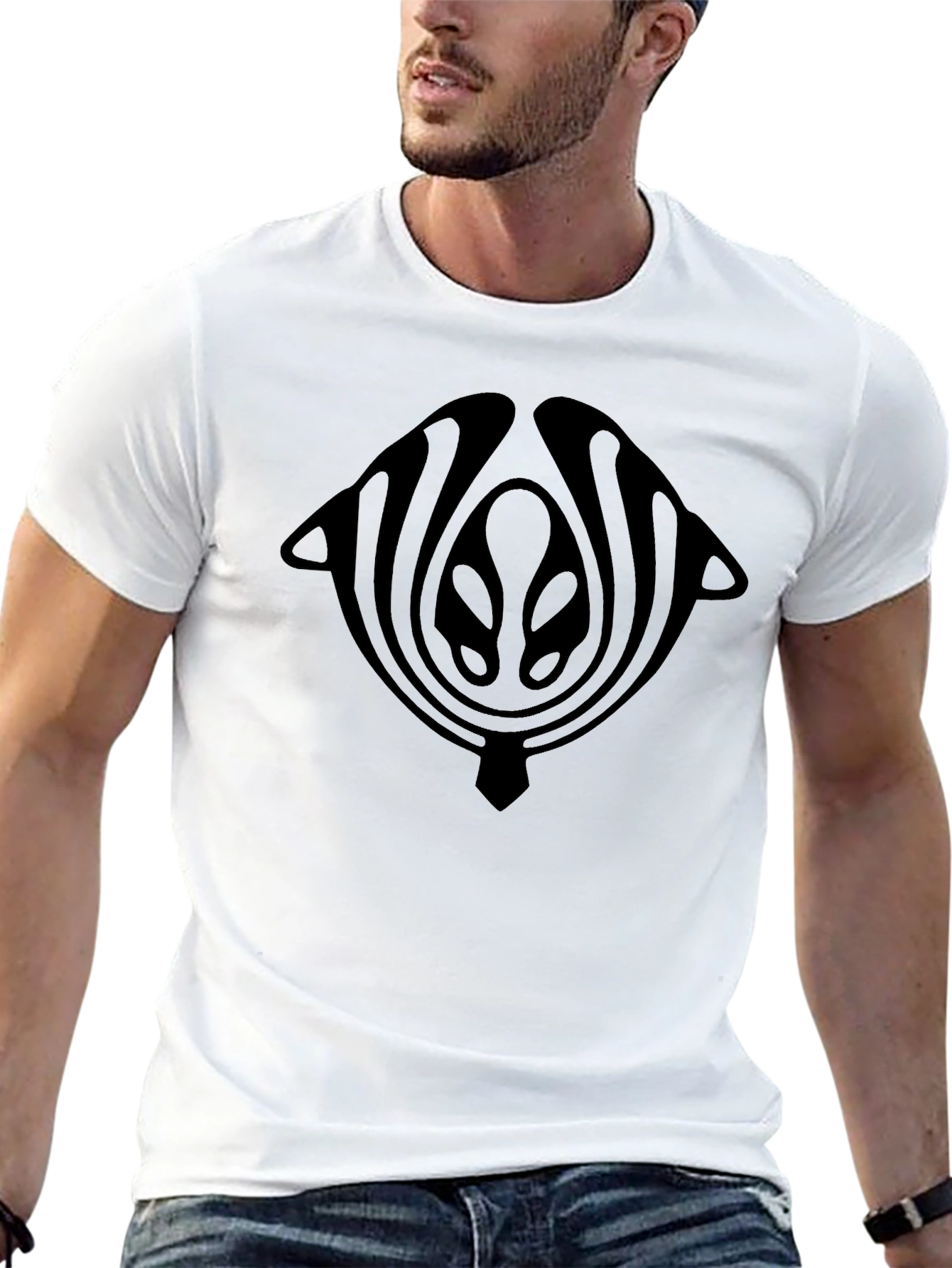 Black T-Shirt with Abstract Alien Design