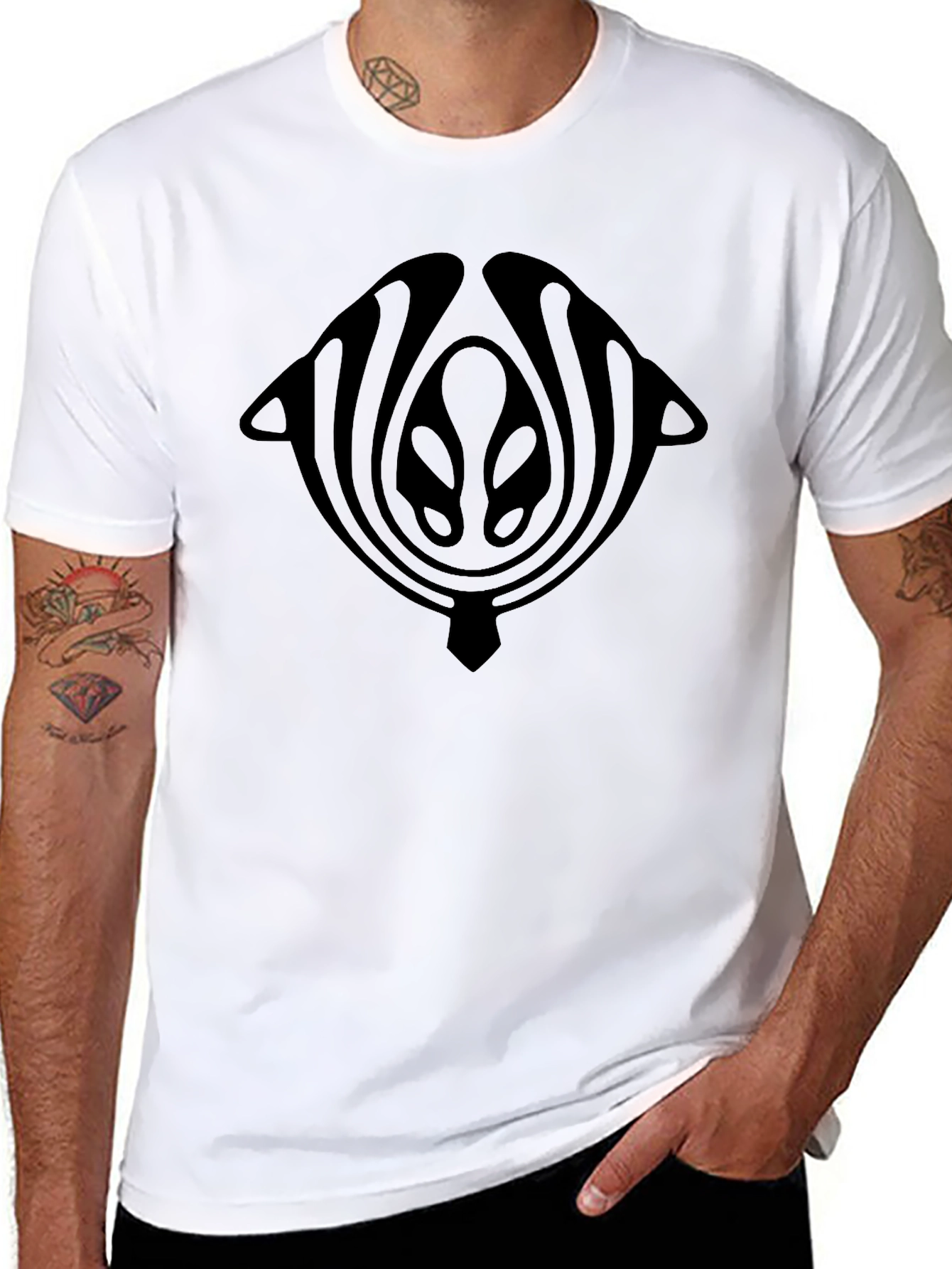 Black T-Shirt with Abstract Alien Design