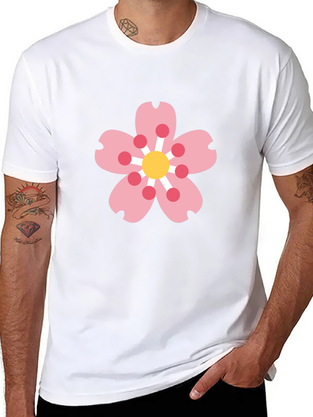 Black Tee with Sakura Blossom Graphic