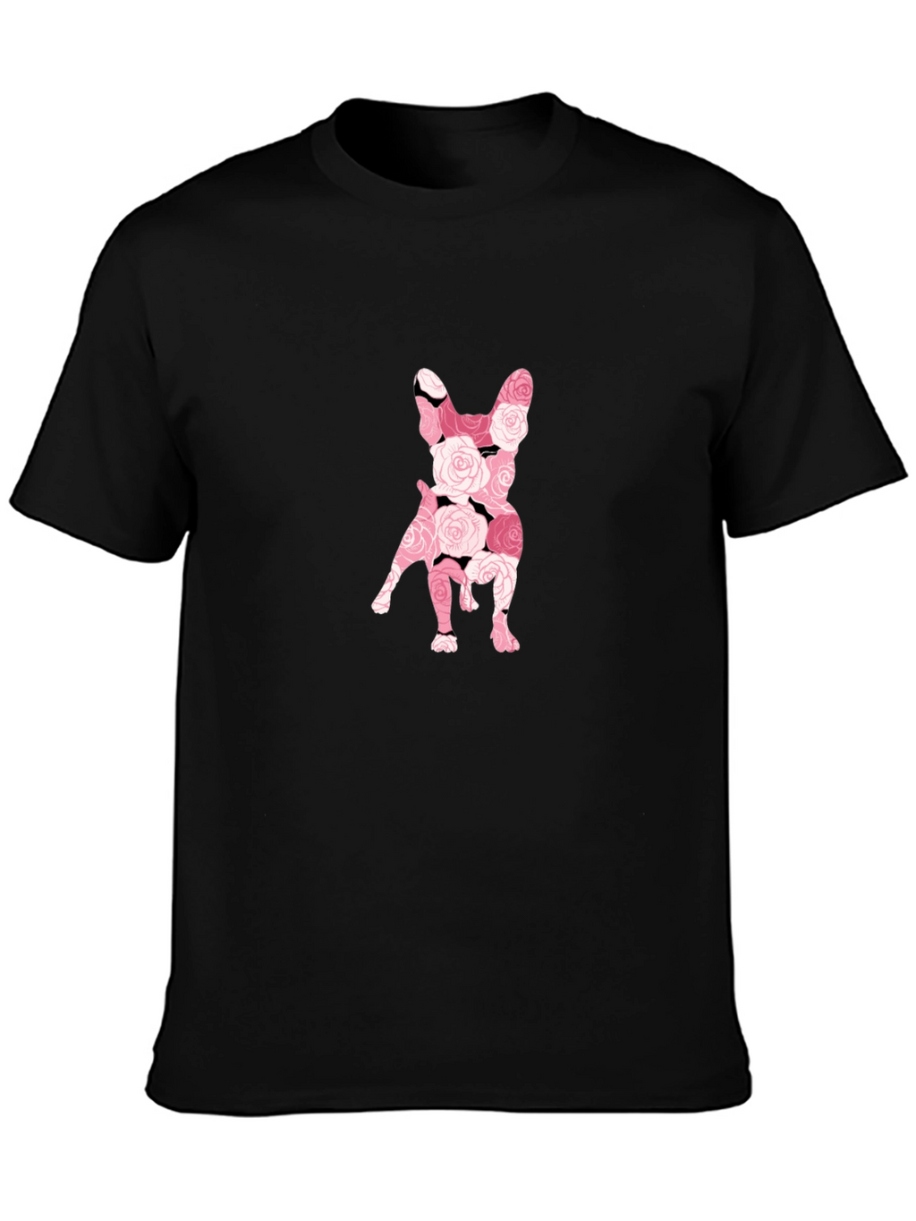 Floral French Bulldog Graphic Tee - Black