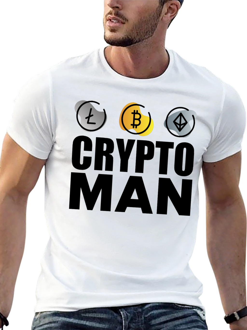 Crypto Man T-Shirt - Bitcoin Ethereum Litecoin