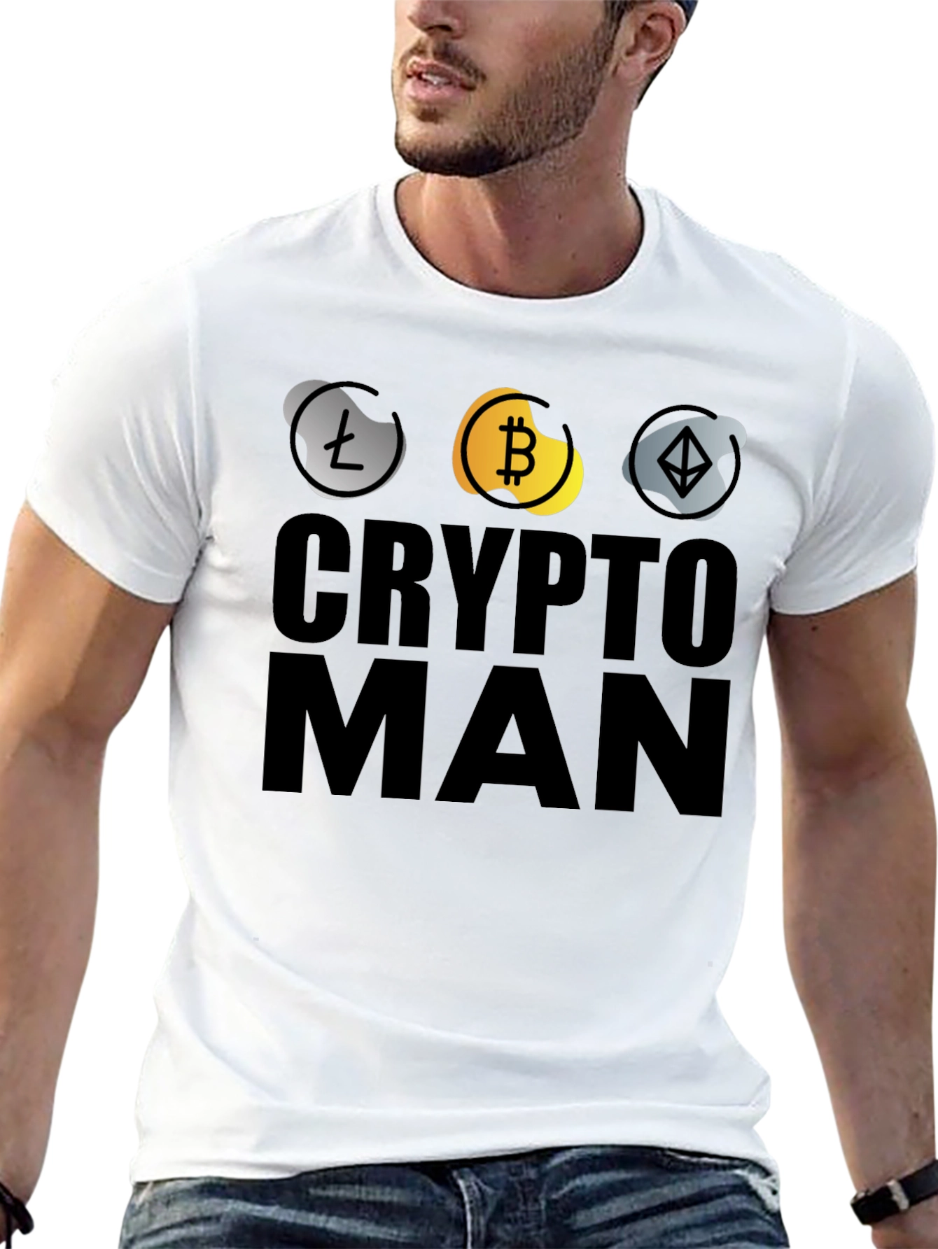 Crypto Man T-Shirt - Bitcoin Ethereum Litecoin