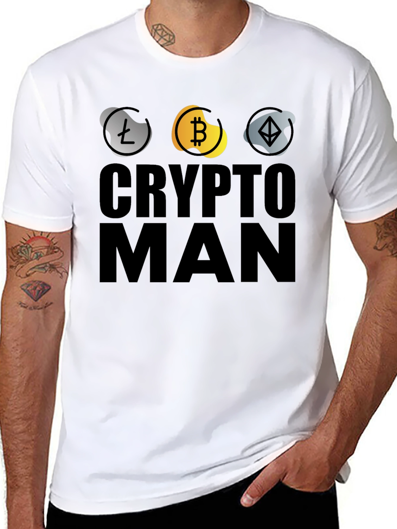 Crypto Man T-Shirt - Bitcoin Ethereum Litecoin