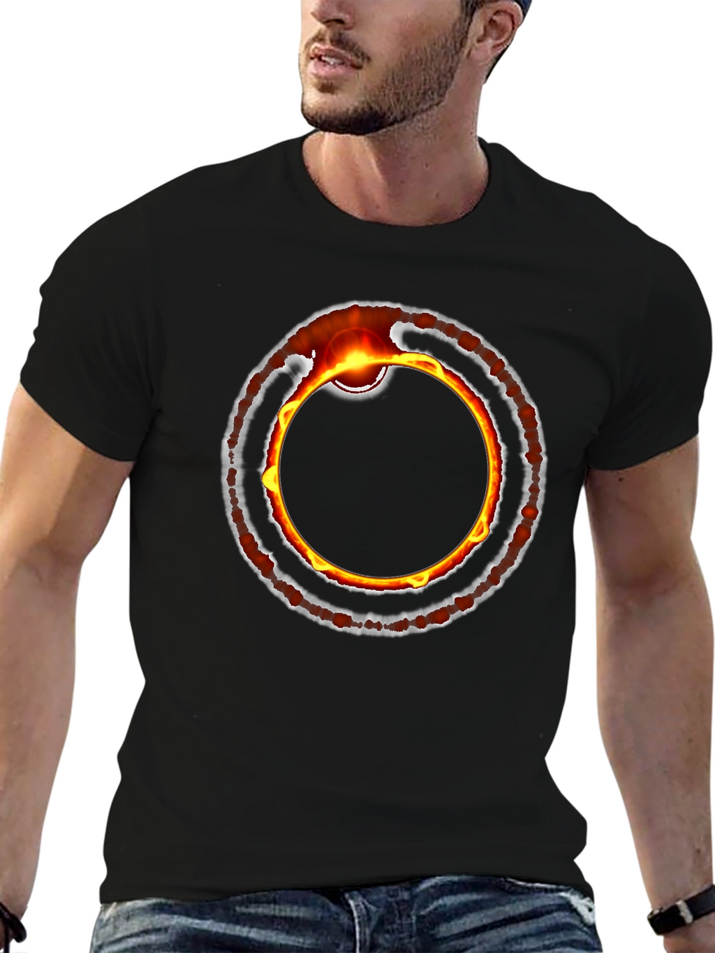 Fiery Ring Graphic Black T-Shirt