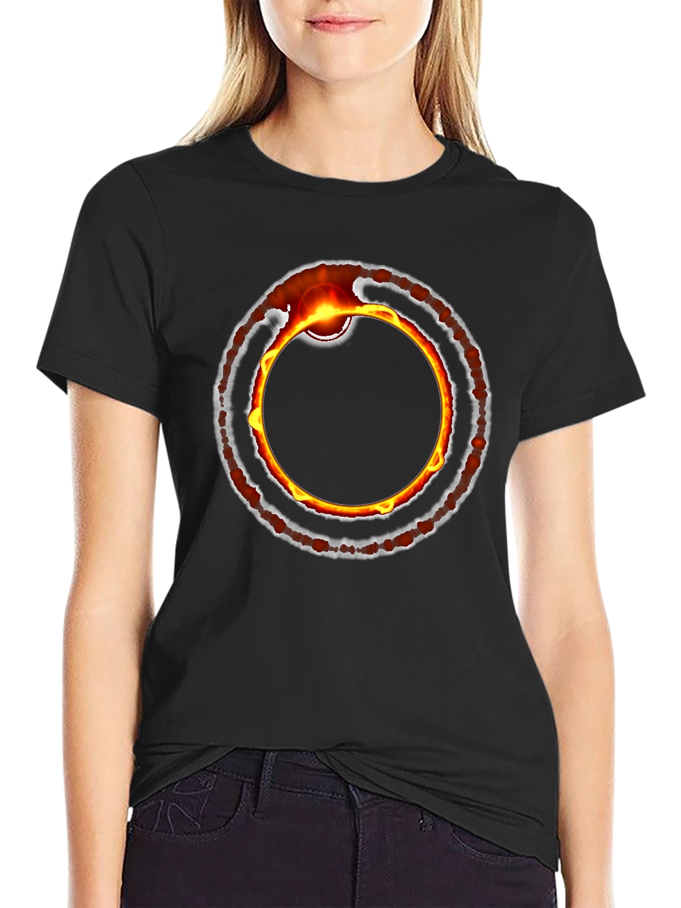 Fiery Ring Graphic Black T-Shirt