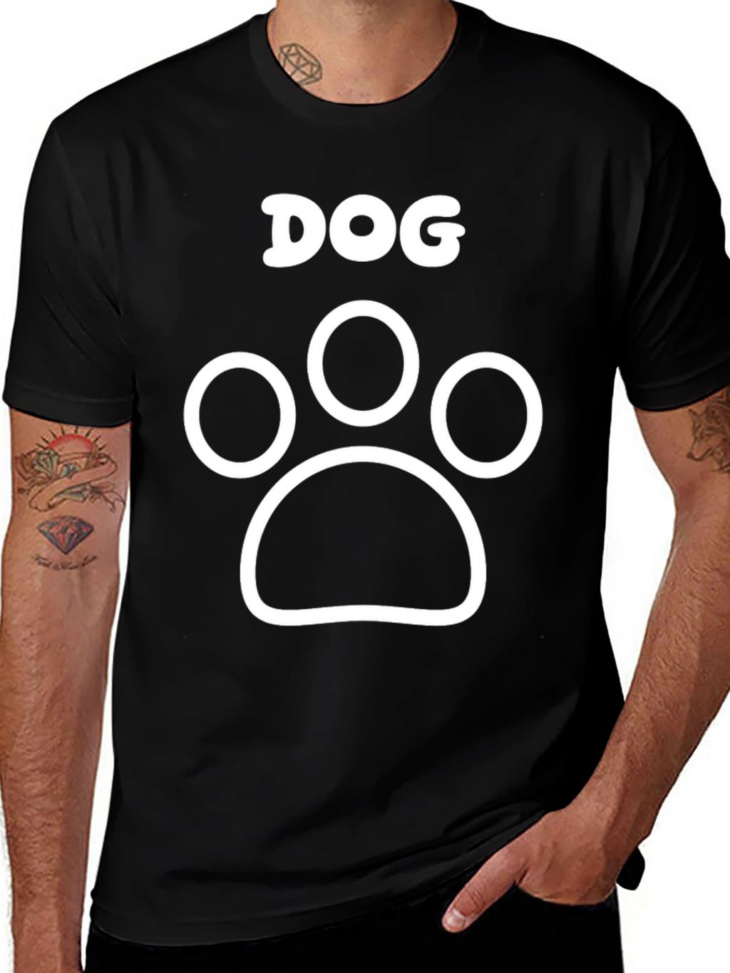 Dog Paw Print Graphic Tee - Black Cotton T-Shirt
