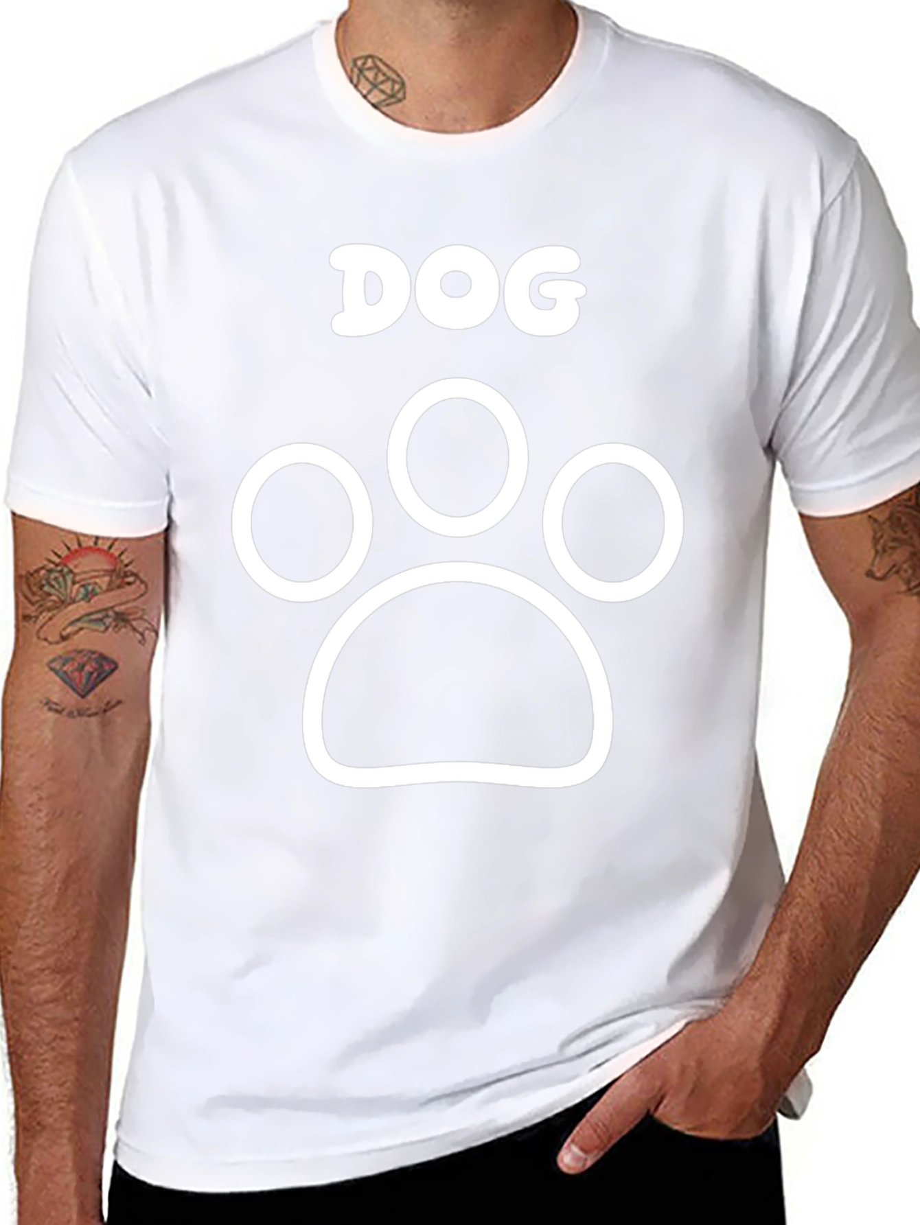 Dog Paw Print Graphic Tee - Black Cotton T-Shirt