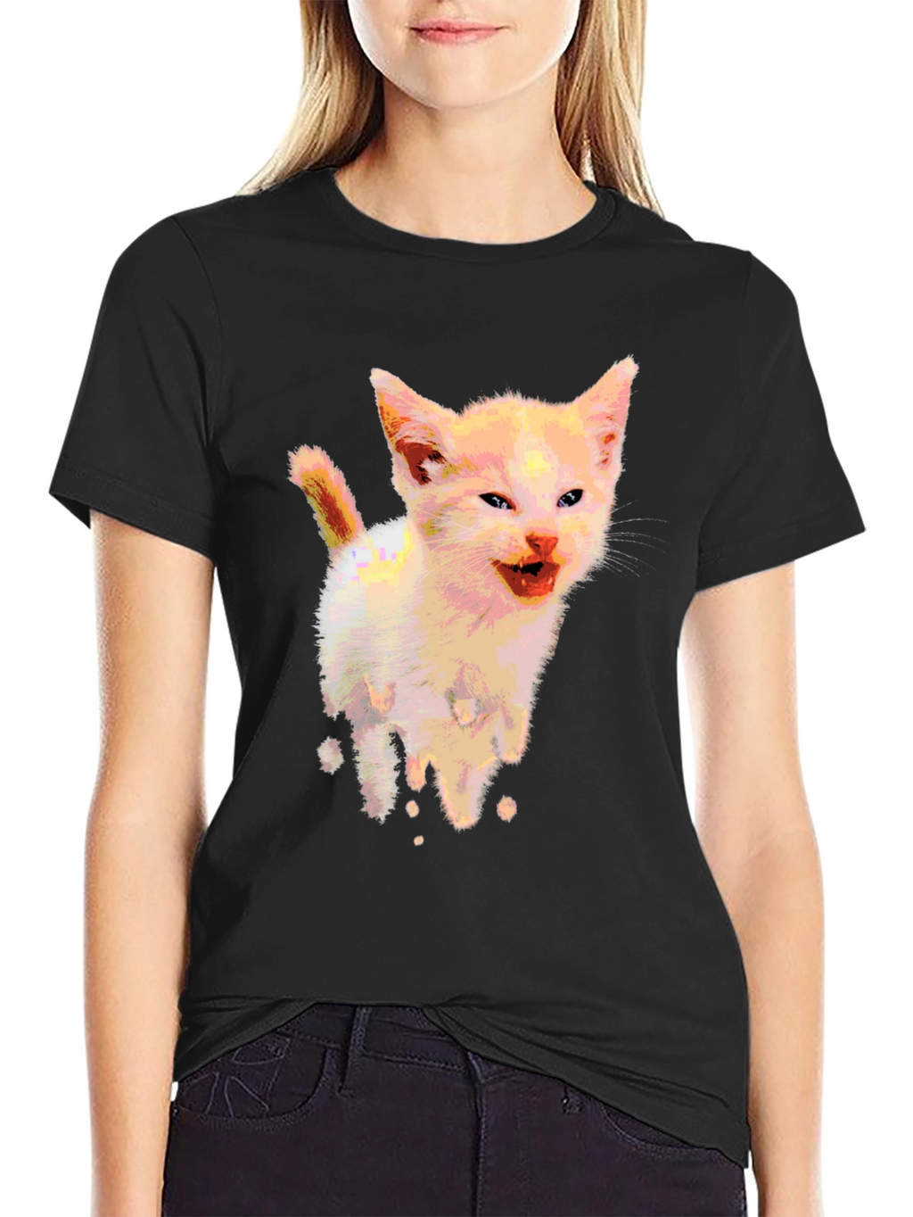 Funny Kitten Graphic Black T-Shirt