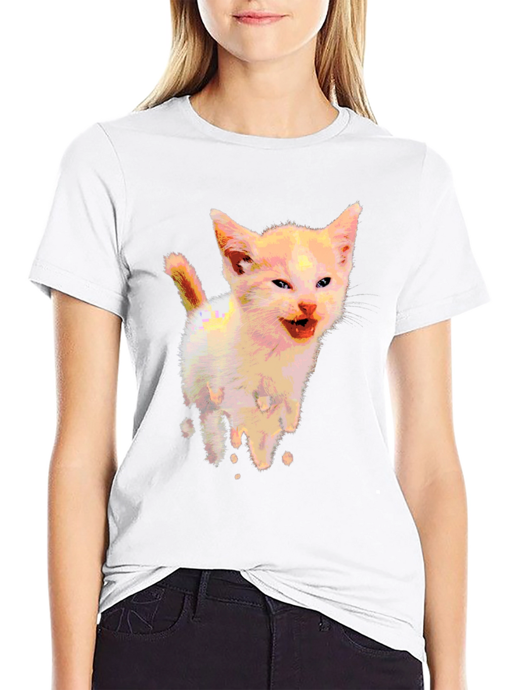 Funny Kitten Graphic Black T-Shirt