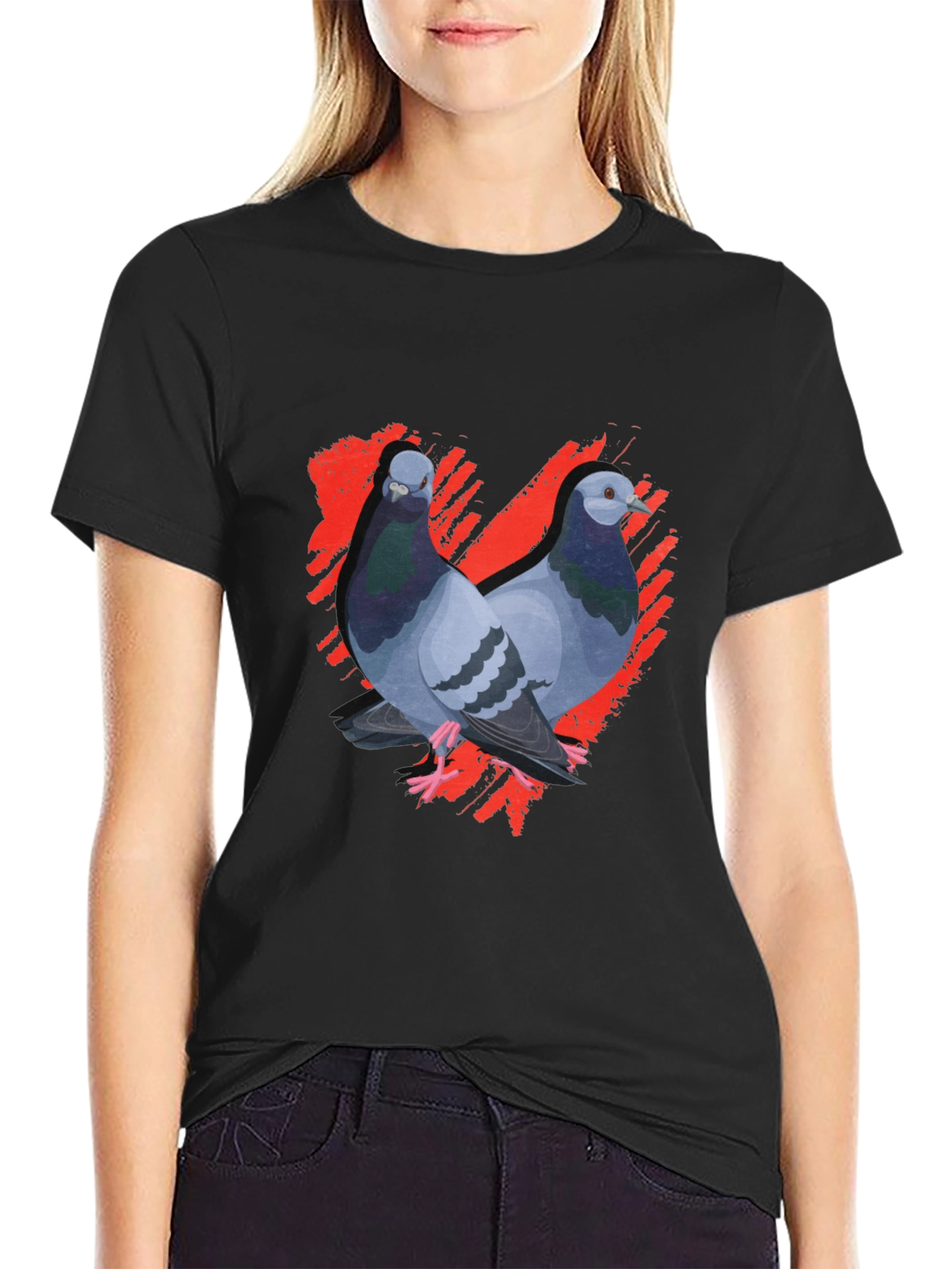 Pigeon Love Graphic Tee - Black Cotton T-Shirt