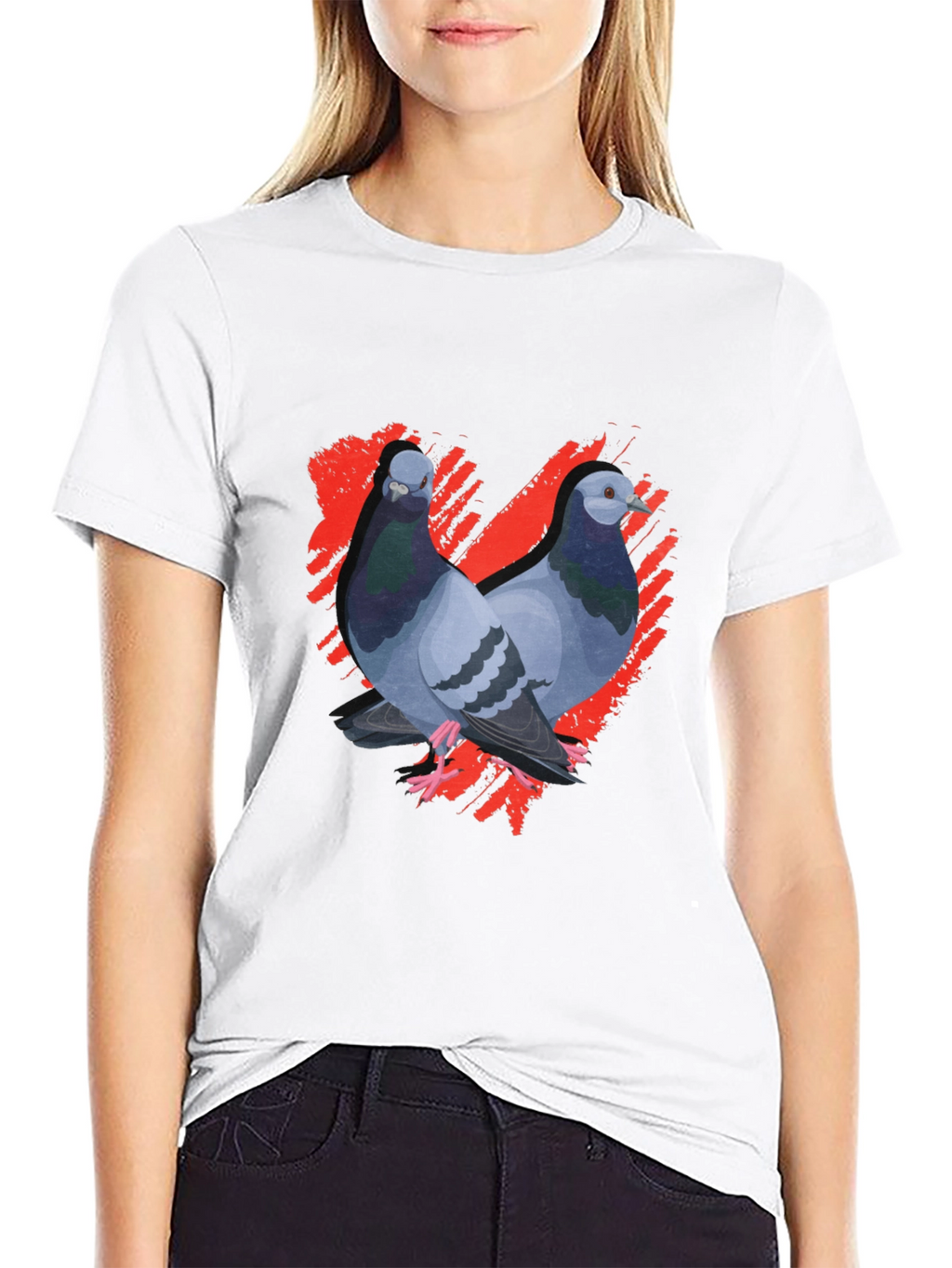 Pigeon Love Graphic Tee - Black Cotton T-Shirt