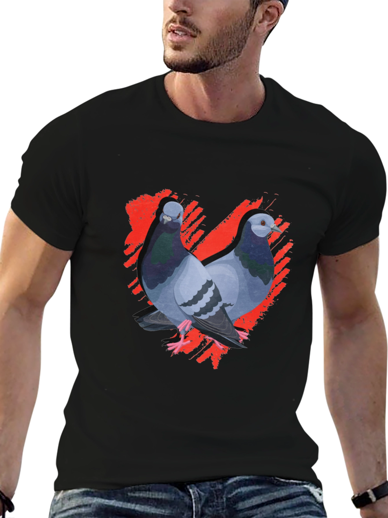 Pigeon Love Graphic Tee - Black Cotton T-Shirt