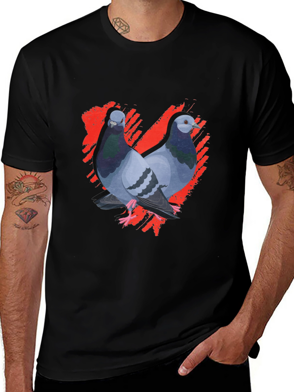 Pigeon Love Graphic Tee - Black Cotton T-Shirt