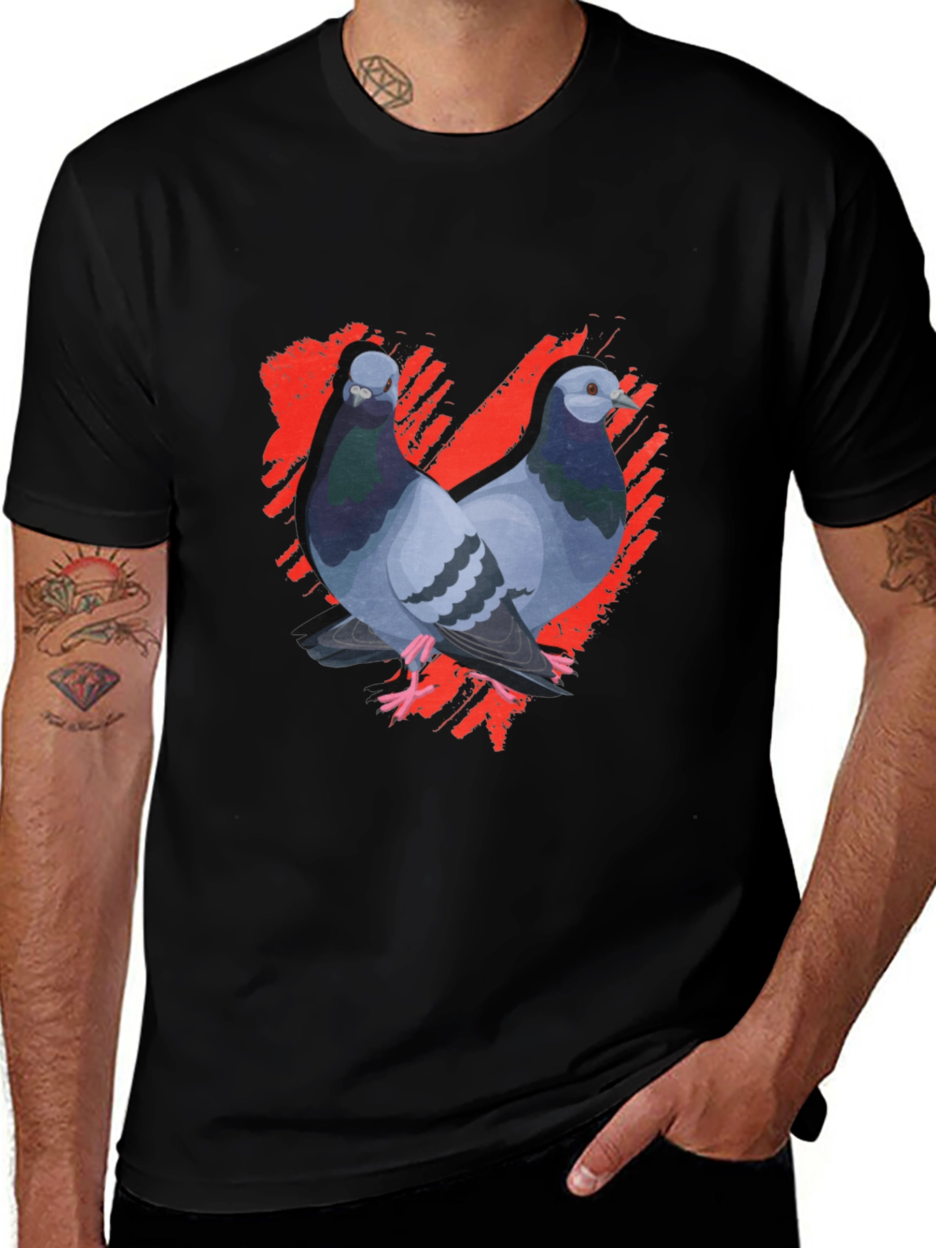 Pigeon Love Graphic Tee - Black Cotton T-Shirt