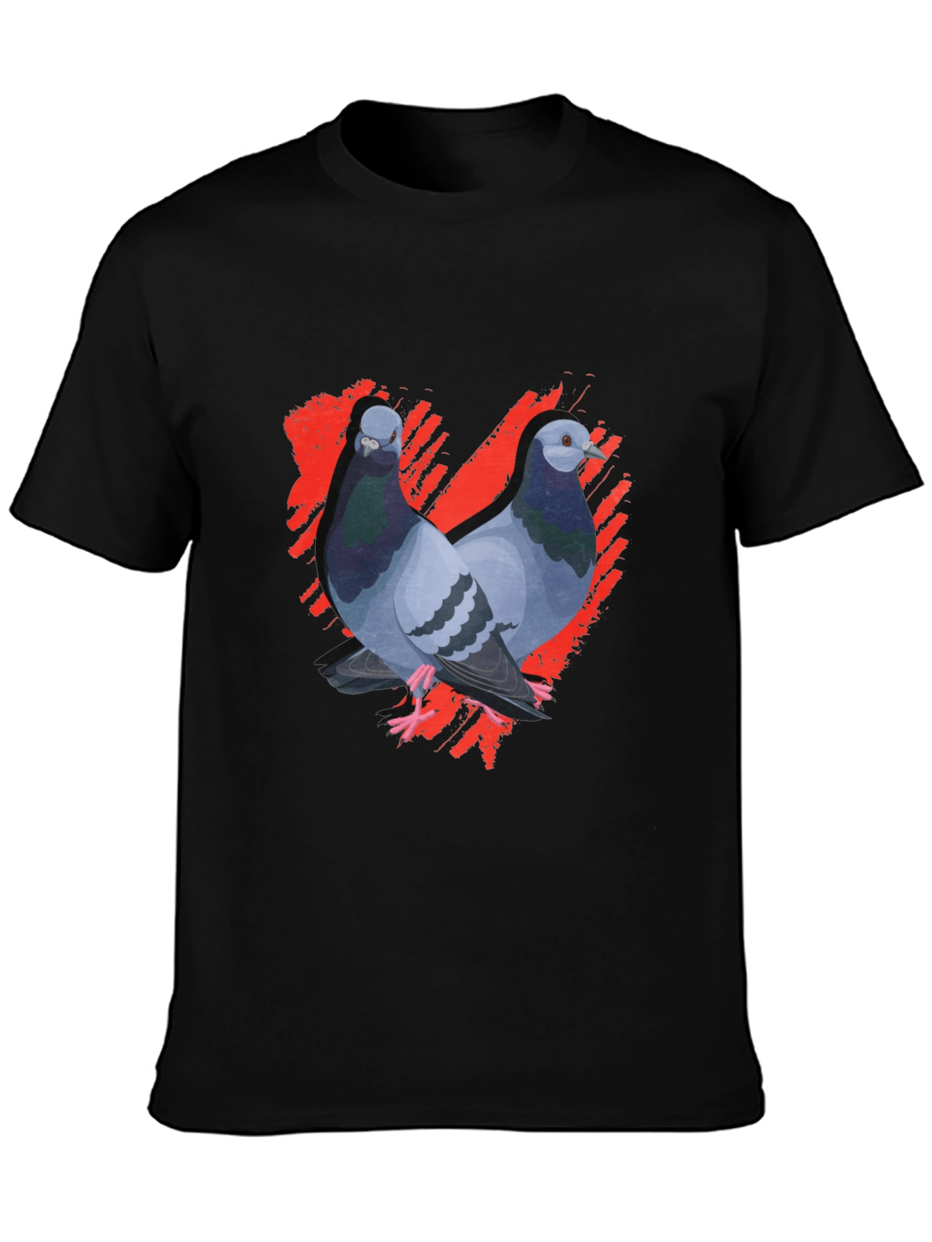 Pigeon Love Graphic Tee - Black Cotton T-Shirt