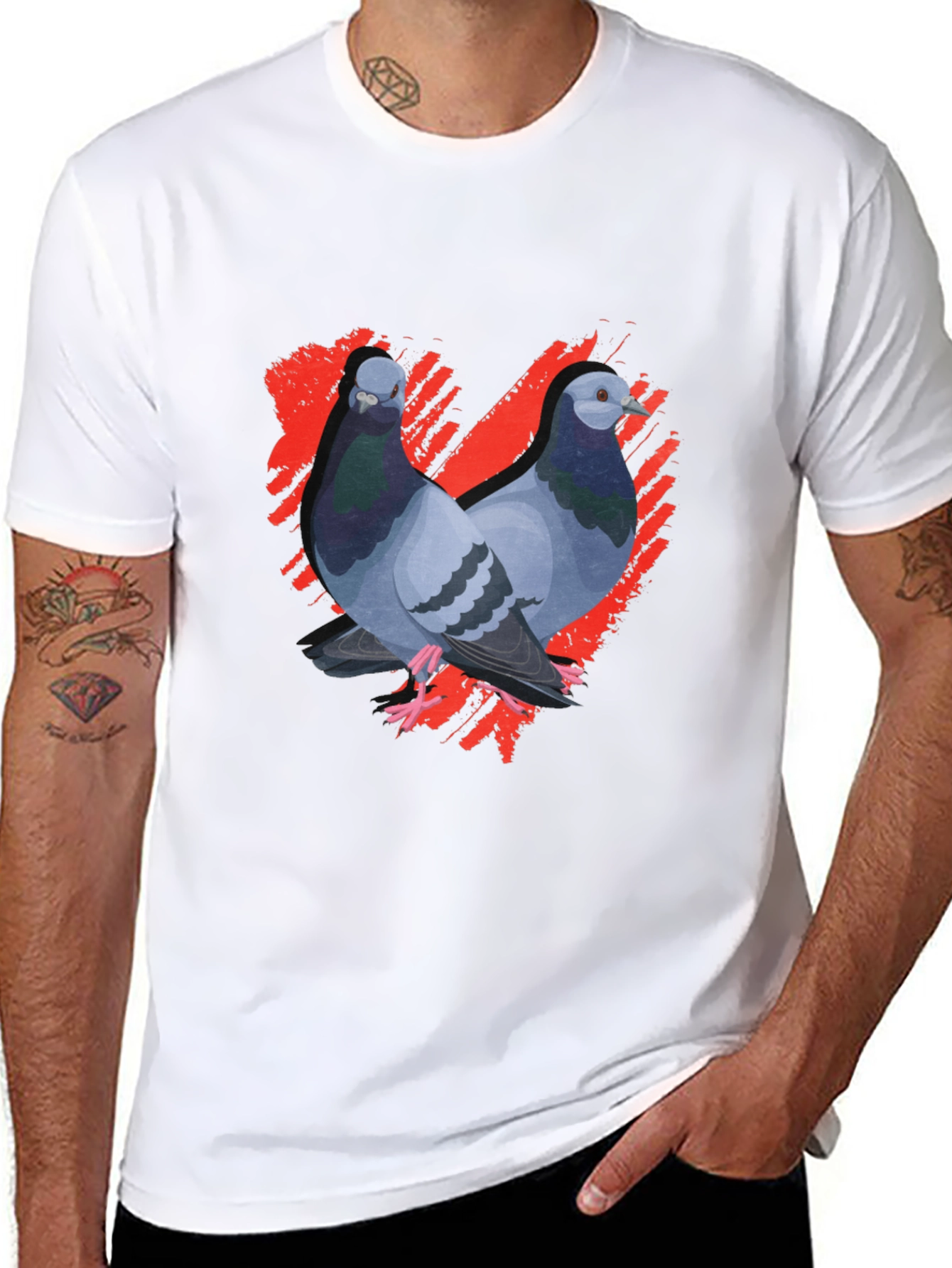 Pigeon Love Graphic Tee - Black Cotton T-Shirt