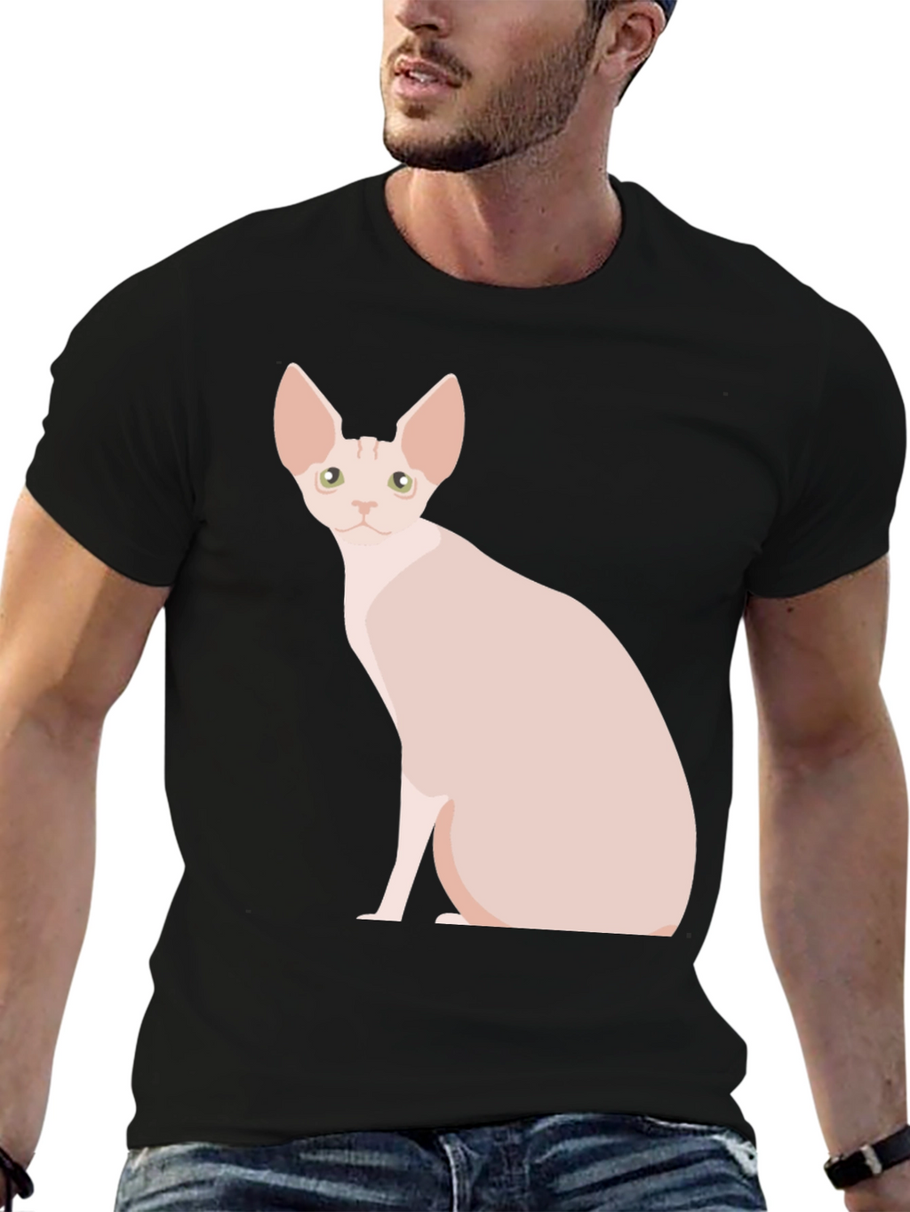 Sphynx Cat Graphic T-Shirt - Black Cotton Tee