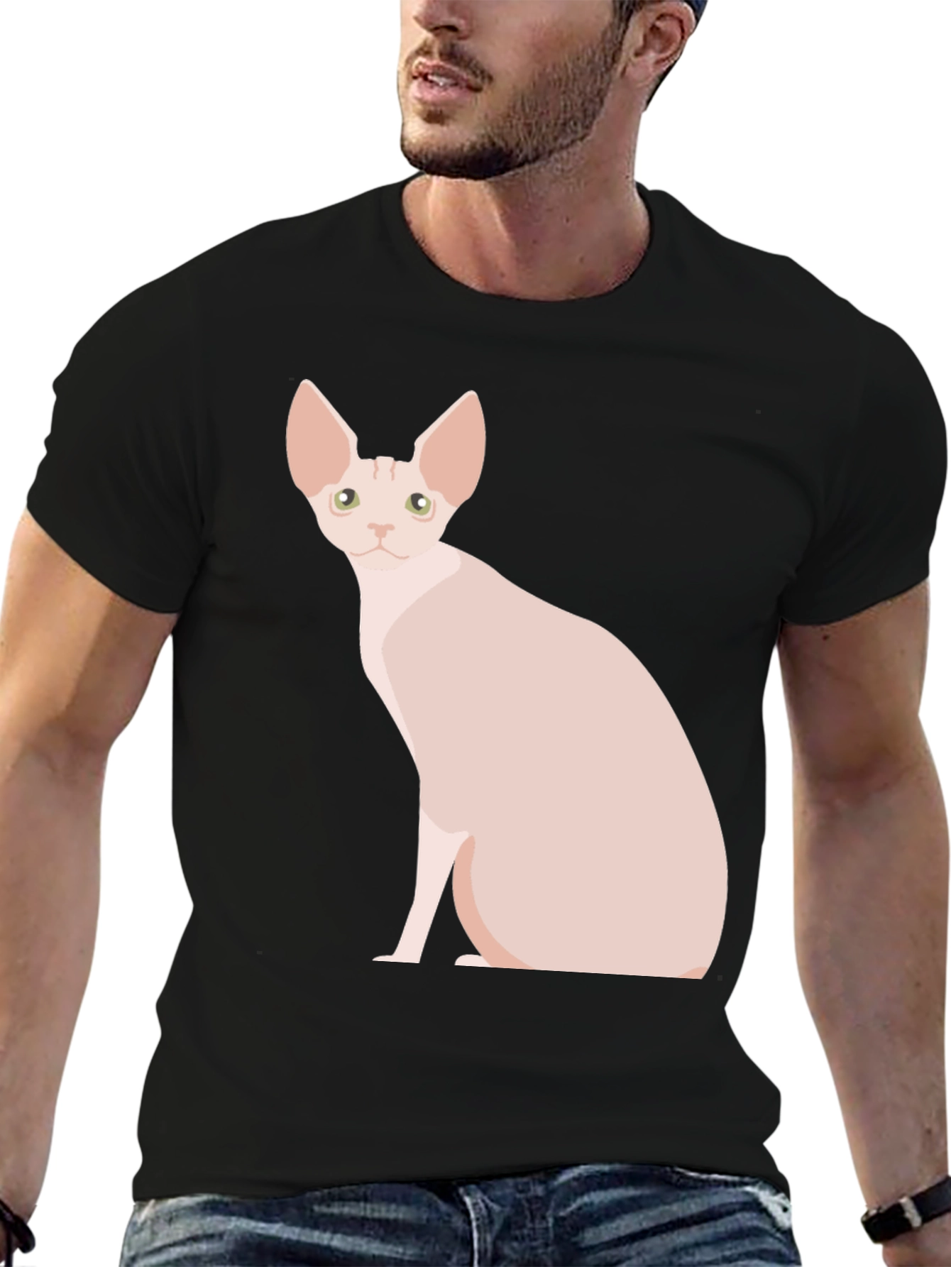 Sphynx Cat Graphic T-Shirt - Black Cotton Tee