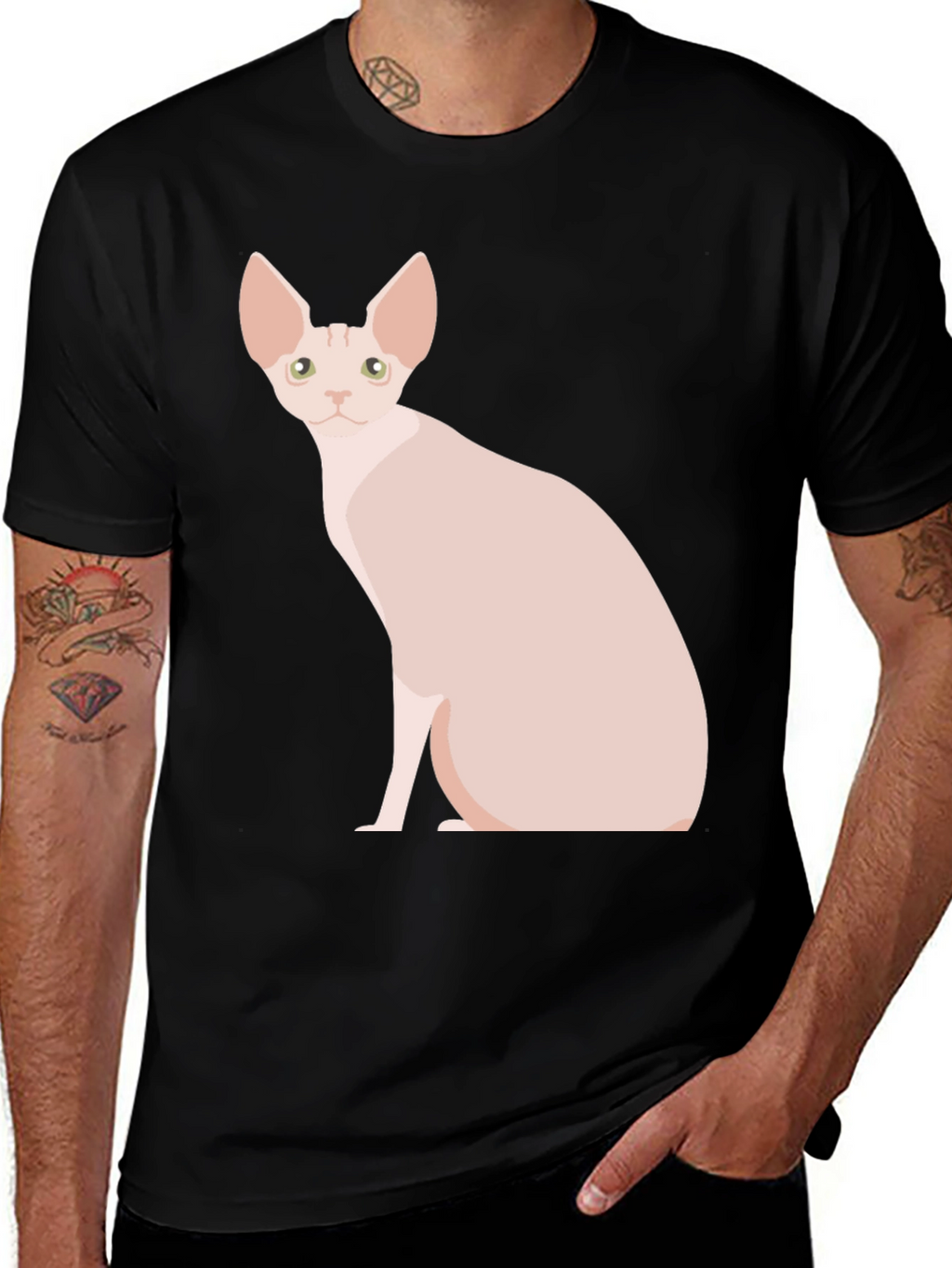 Sphynx Cat Graphic T-Shirt - Black Cotton Tee