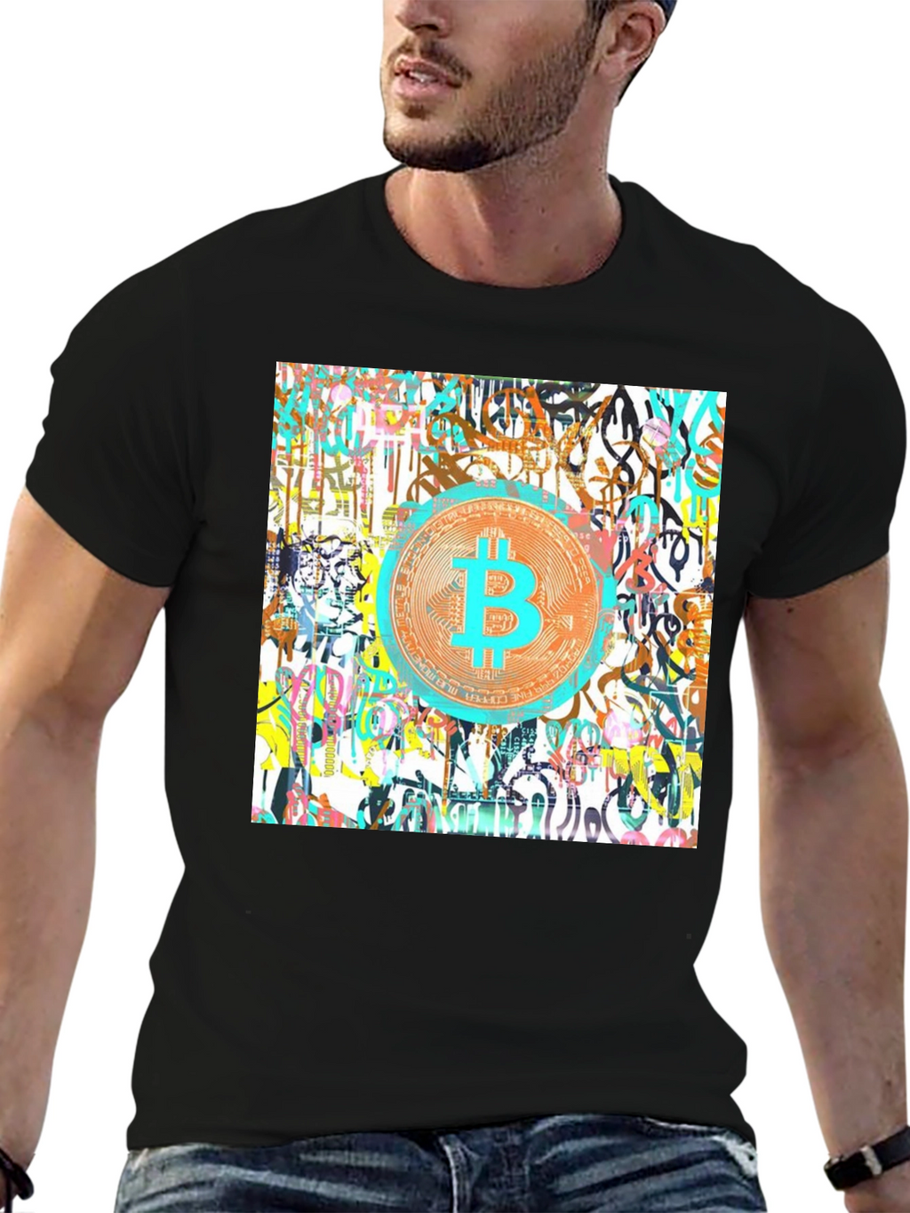 Bitcoin Graffiti Art Mens Black T-Shirt