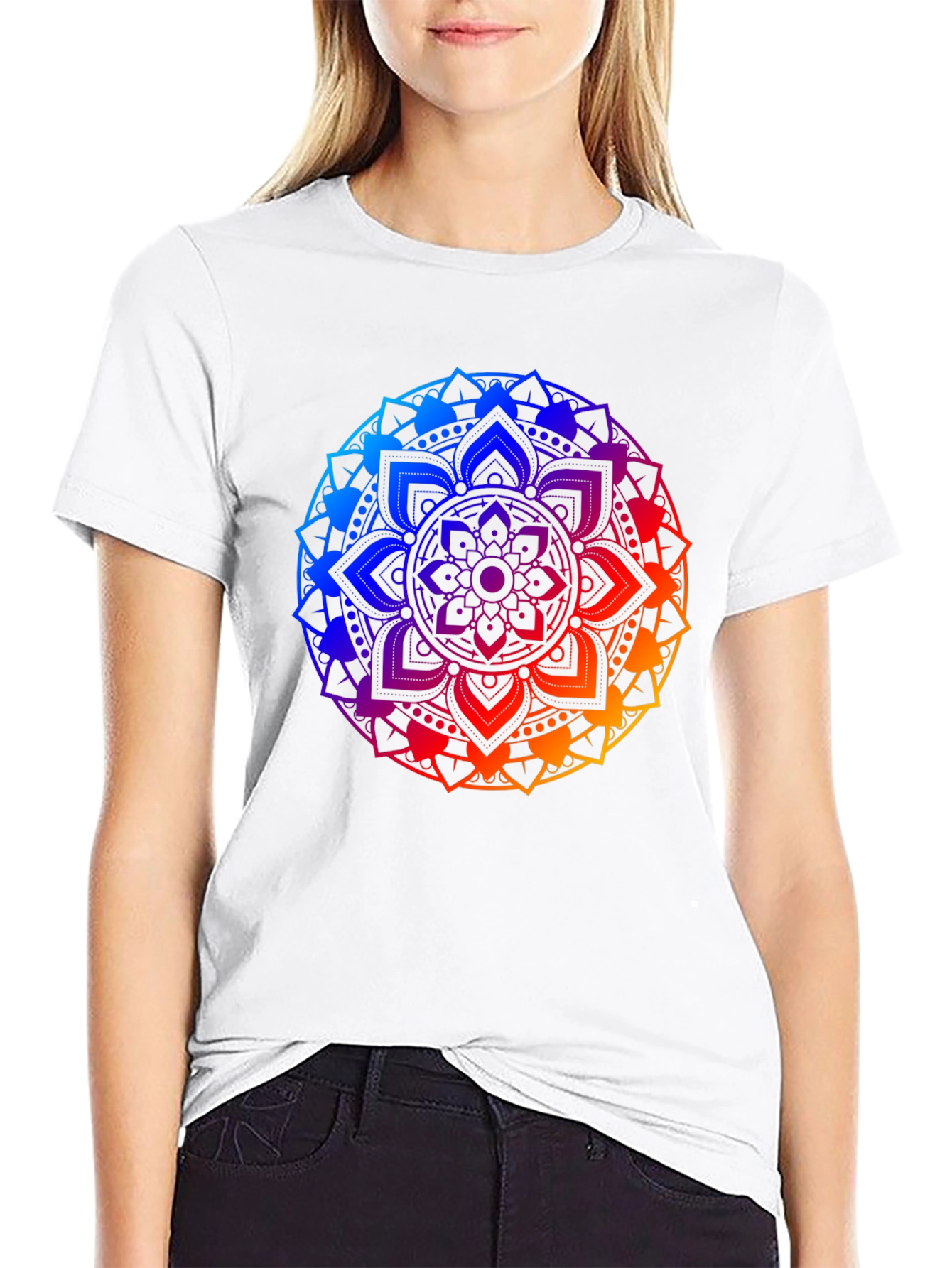 Rainbow Mandala Graphic Tee - Black Cotton Blend