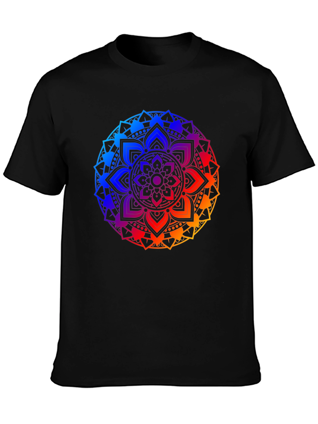 Rainbow Mandala Graphic Tee - Black Cotton Blend