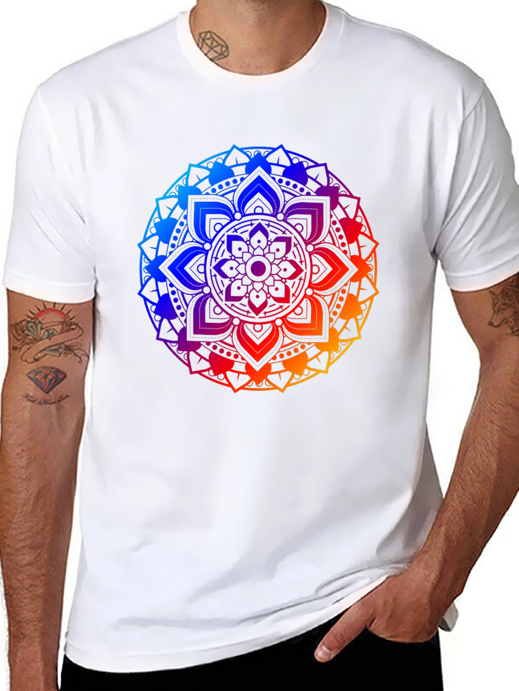 Rainbow Mandala Graphic Tee - Black Cotton Blend