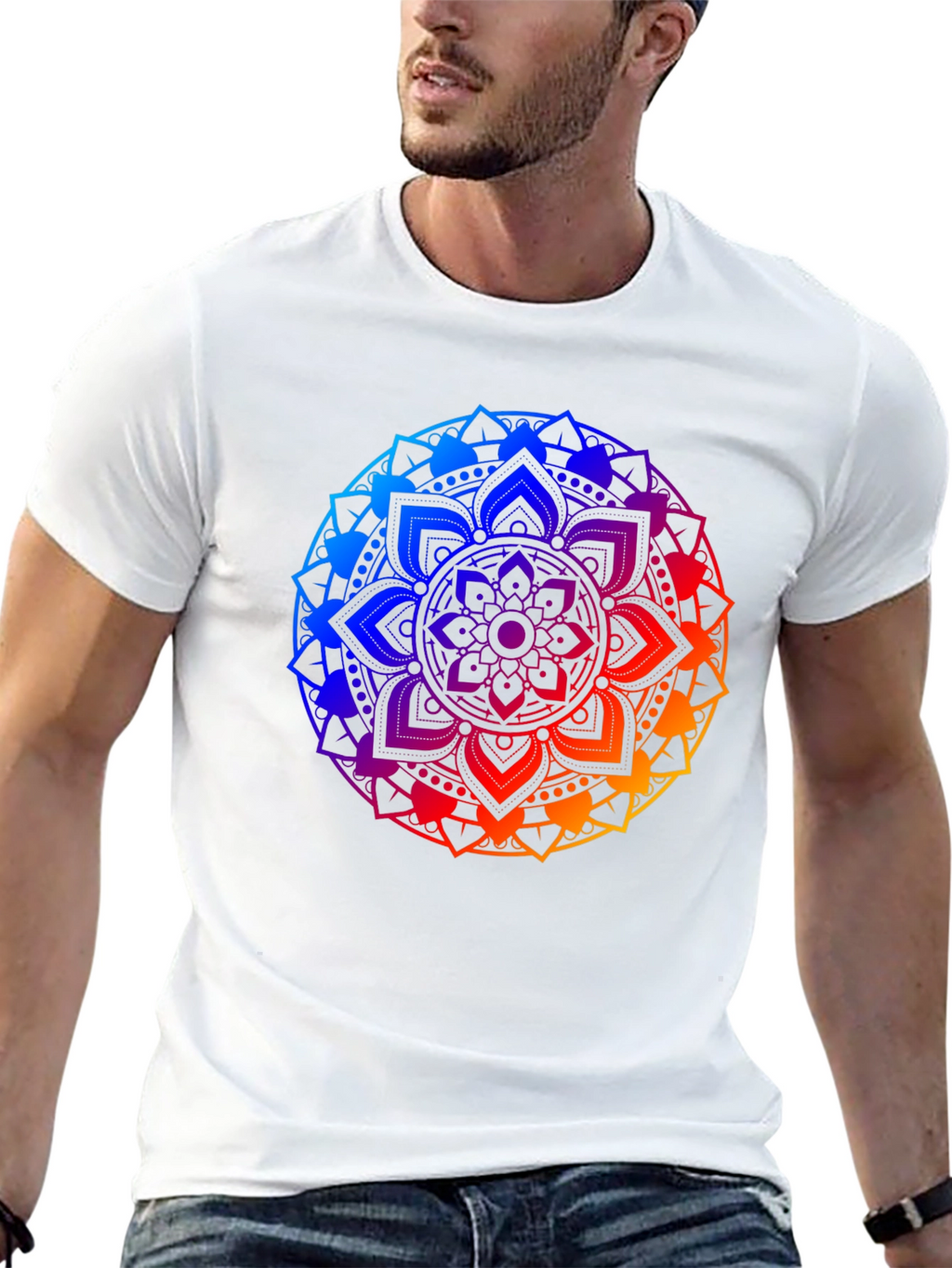 Rainbow Mandala Graphic Tee - Black Cotton Blend