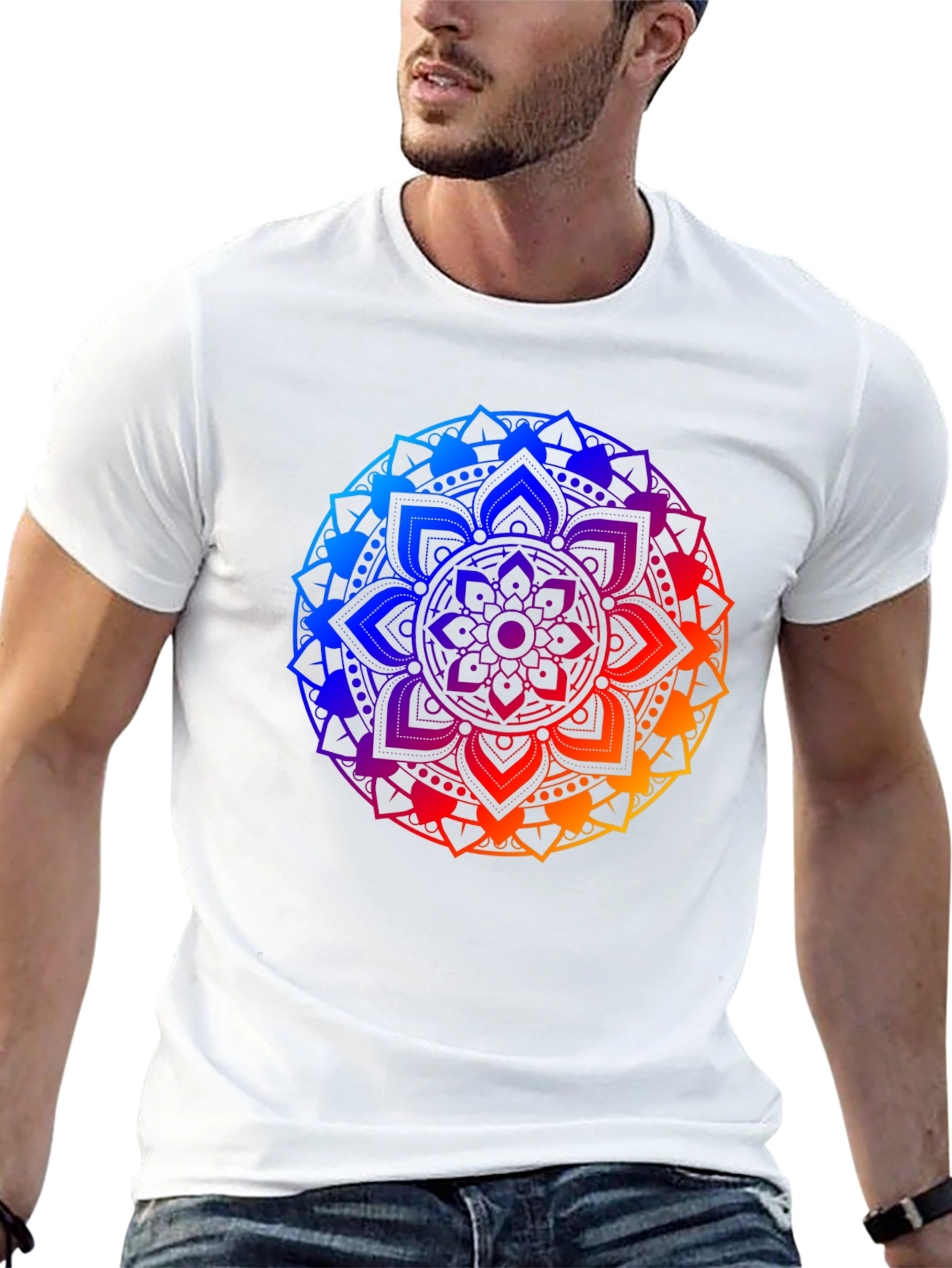 Rainbow Mandala Graphic Tee - Black Cotton Blend