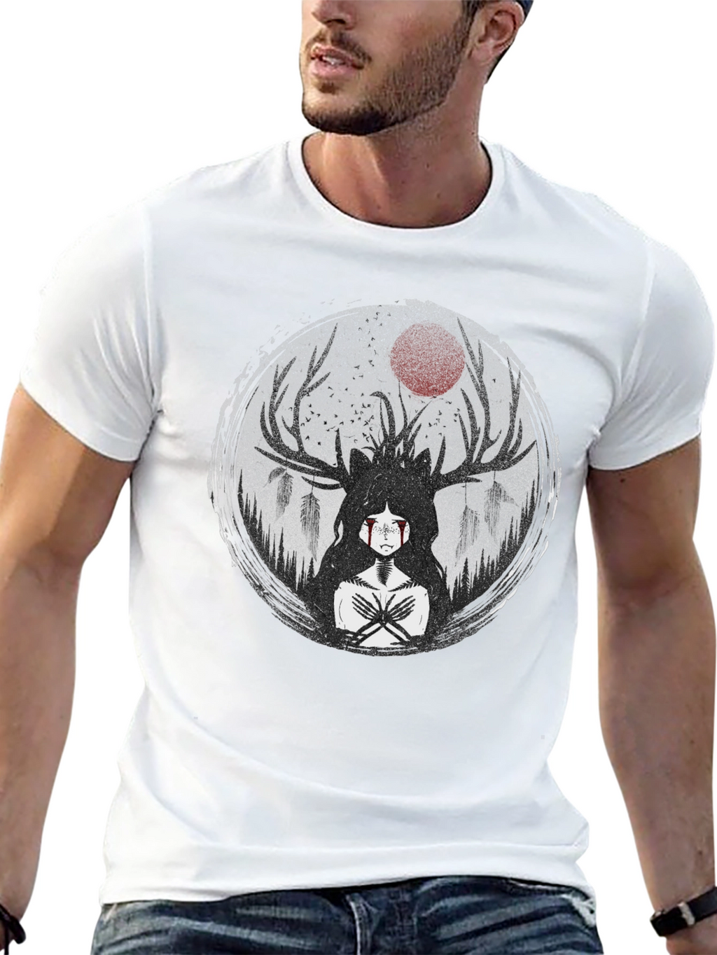 Mystic Antler T-Shirt - Dark Forest Design